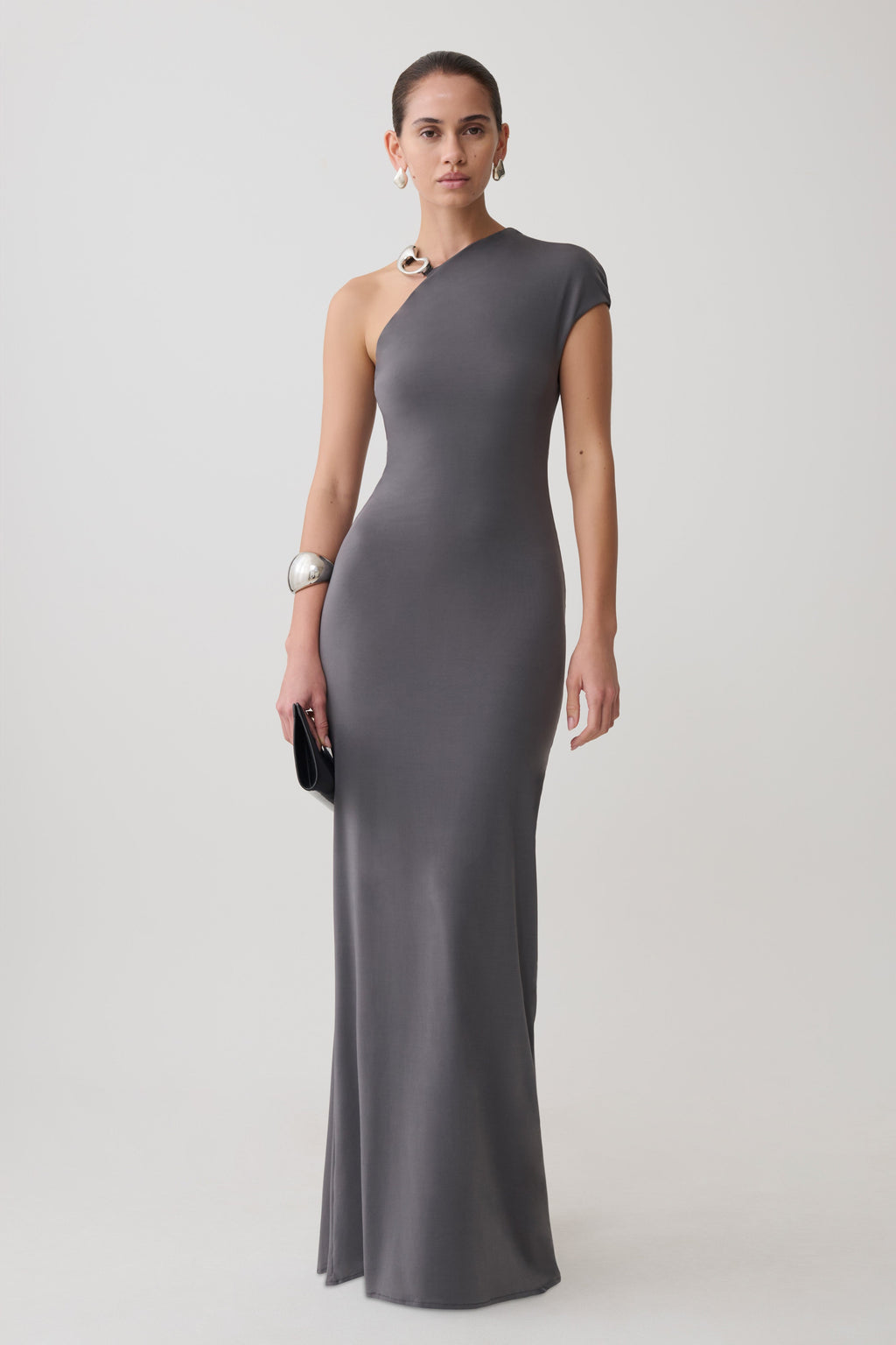 Oden Slinky Maxi Dress With Hardware - Grey