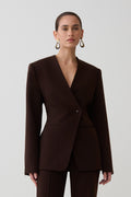 Darcie Drop Shoulder Suiting Blazer - Dark Chocolate