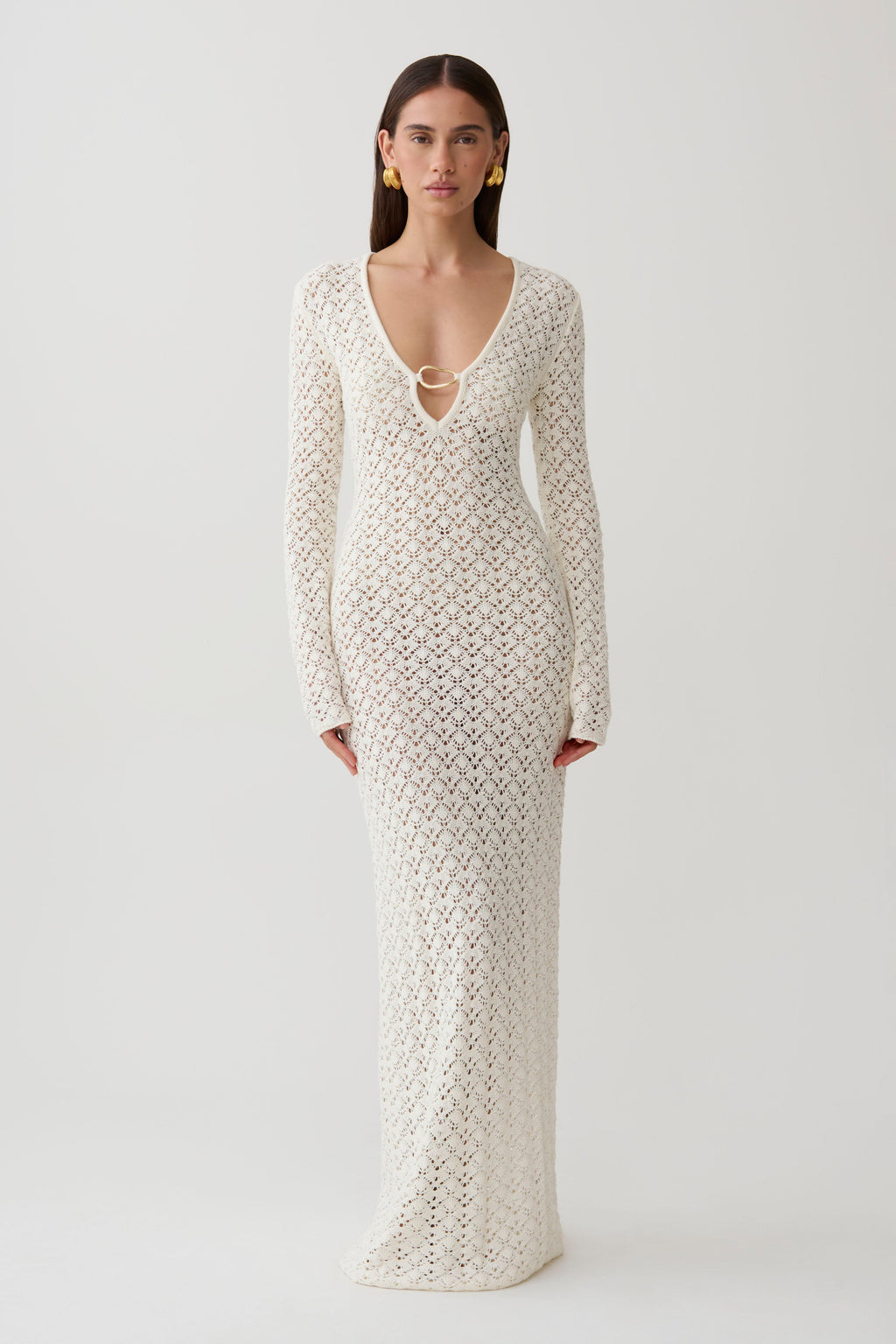 Jamaya Crochet Knit Maxi Dress - Ivory