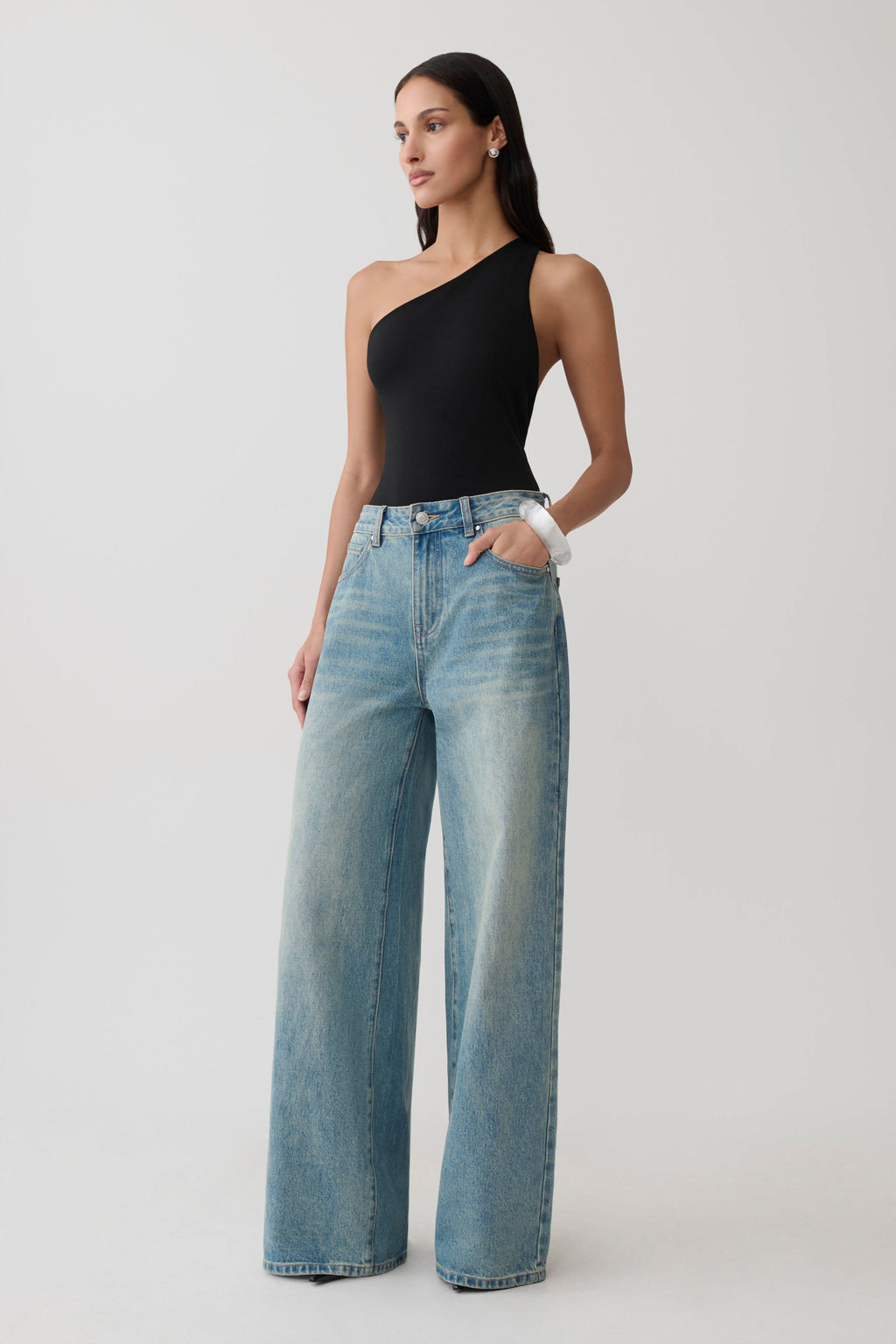 Kuru Asymmetric Back Ponte Bodysuit - Black