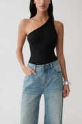 Kuru Asymmetric Back Ponte Bodysuit - Black