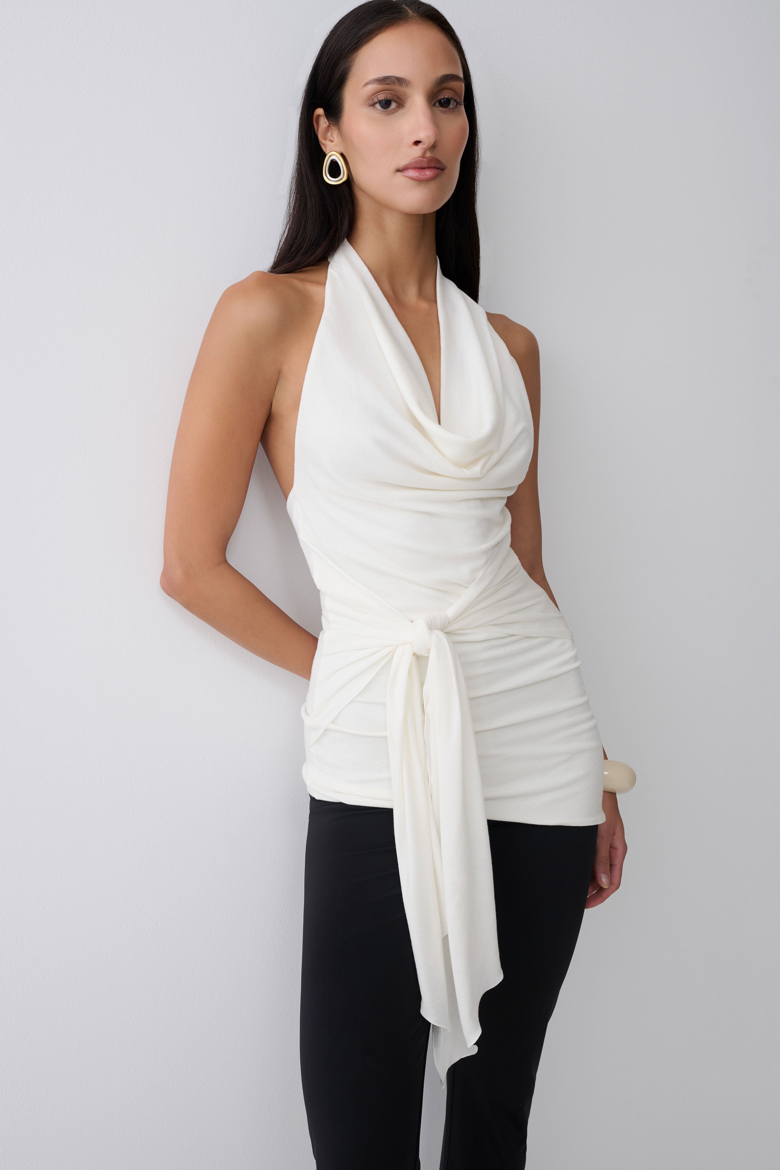 Dolorres Front Tie Halter Top - White