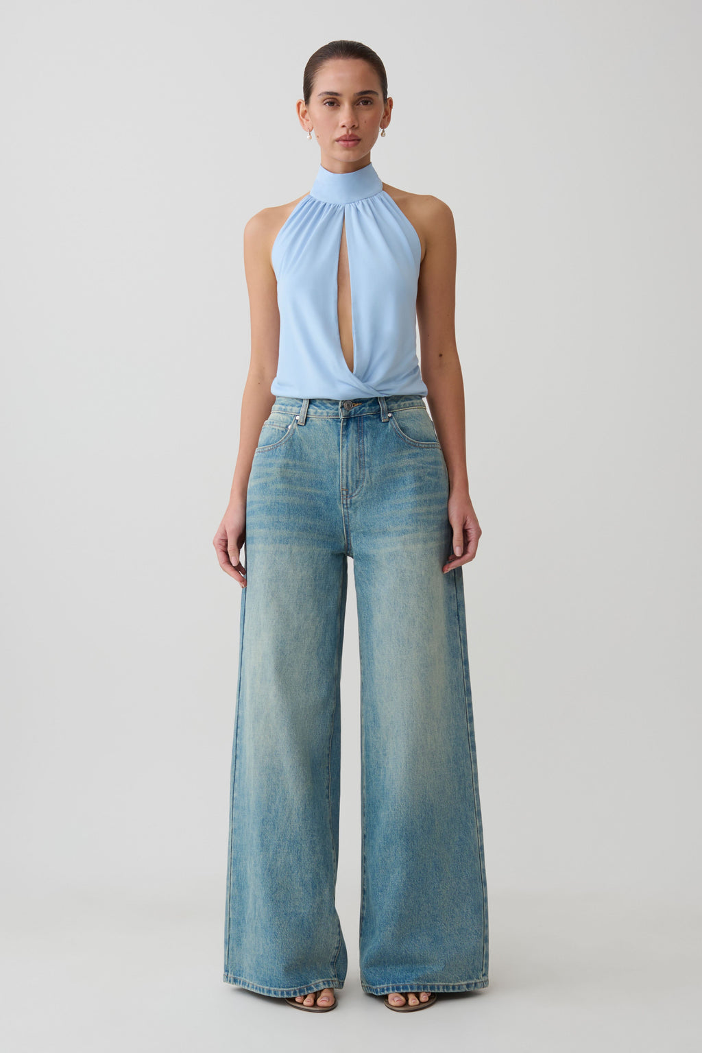Maki Viscose Sleeveless Halter Top - Blue