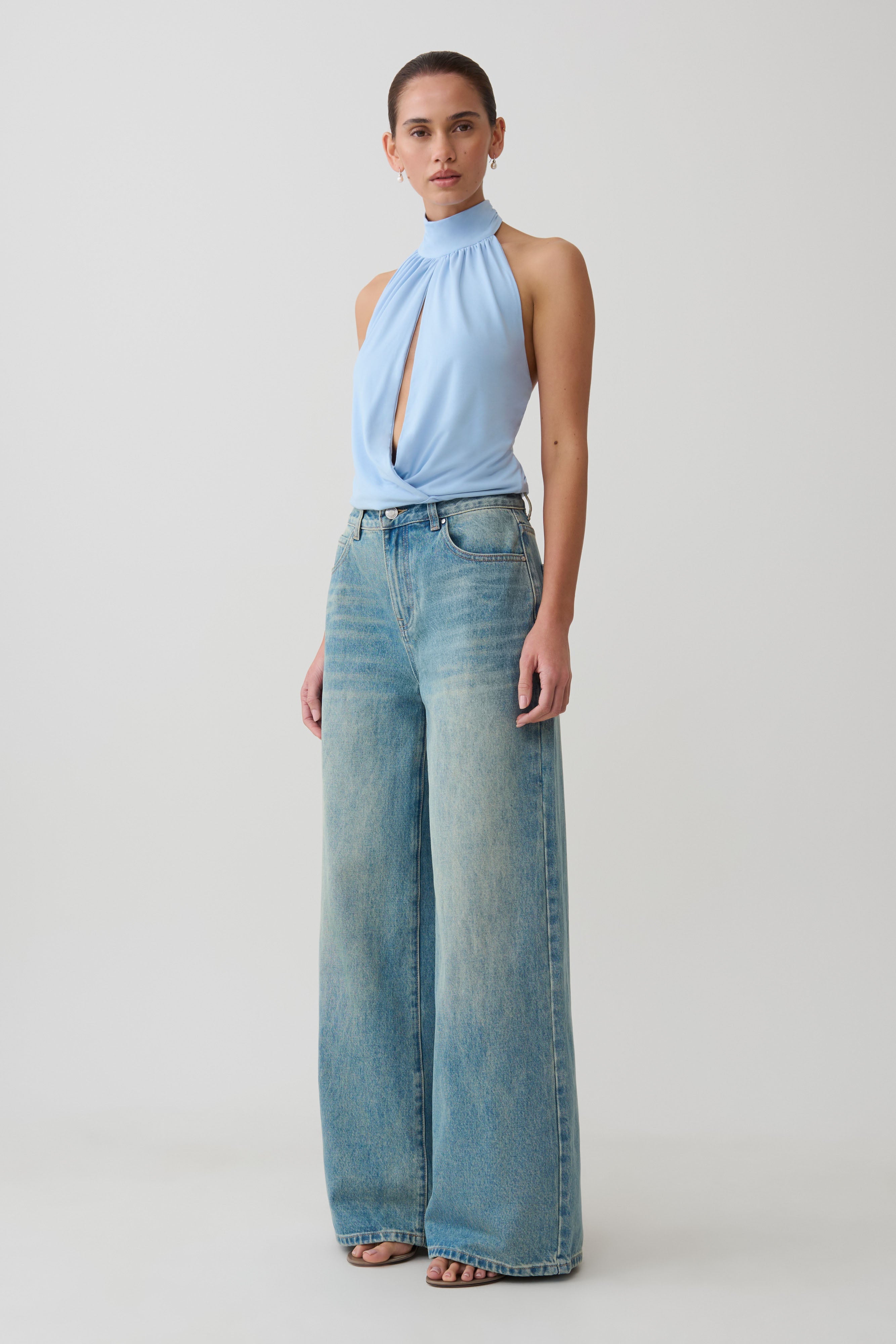 Maki Viscose Sleeveless Halter Top - Blue