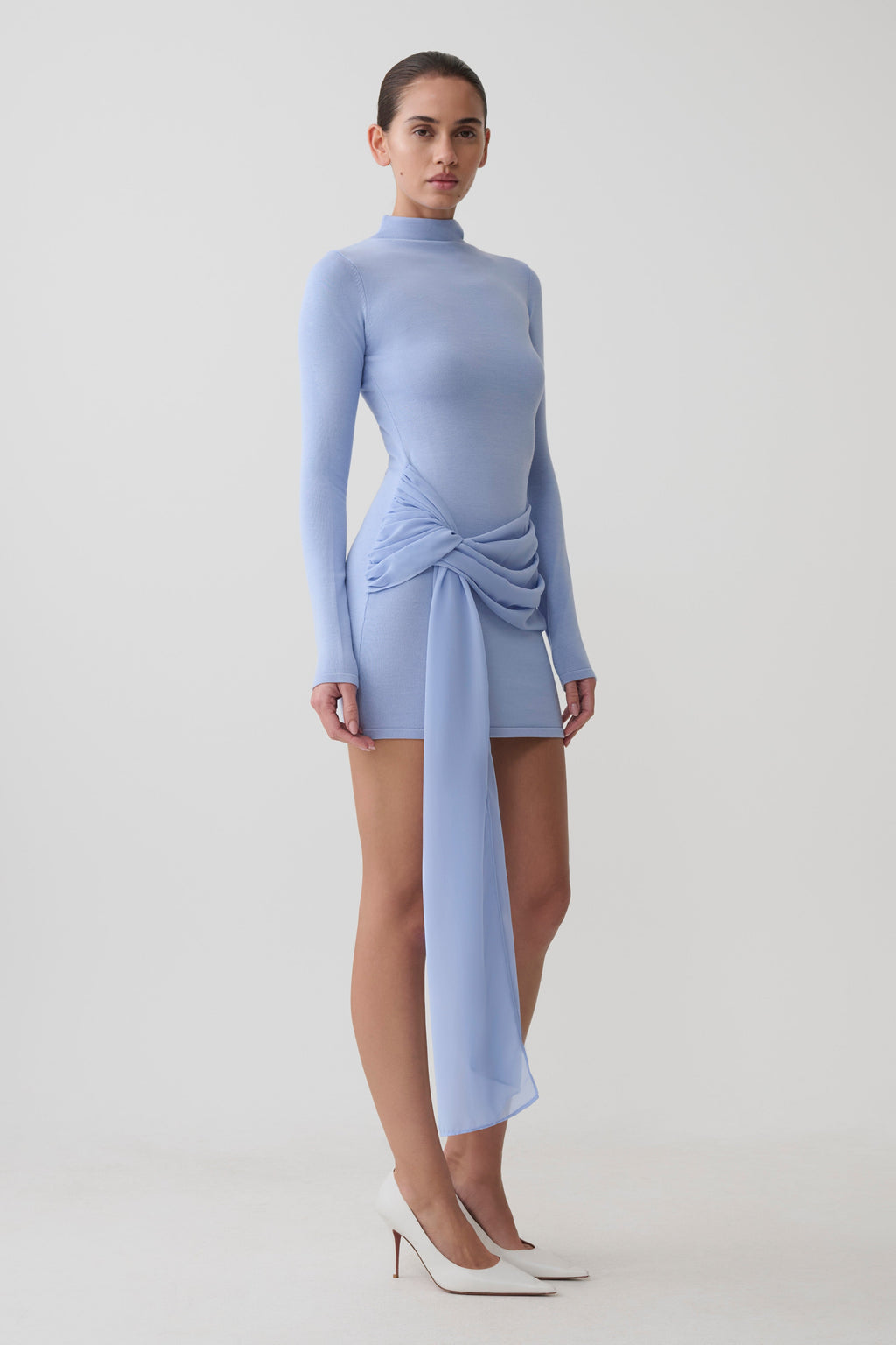 Grayson Knit Chiffon Mini Dress - Cornflower Blue