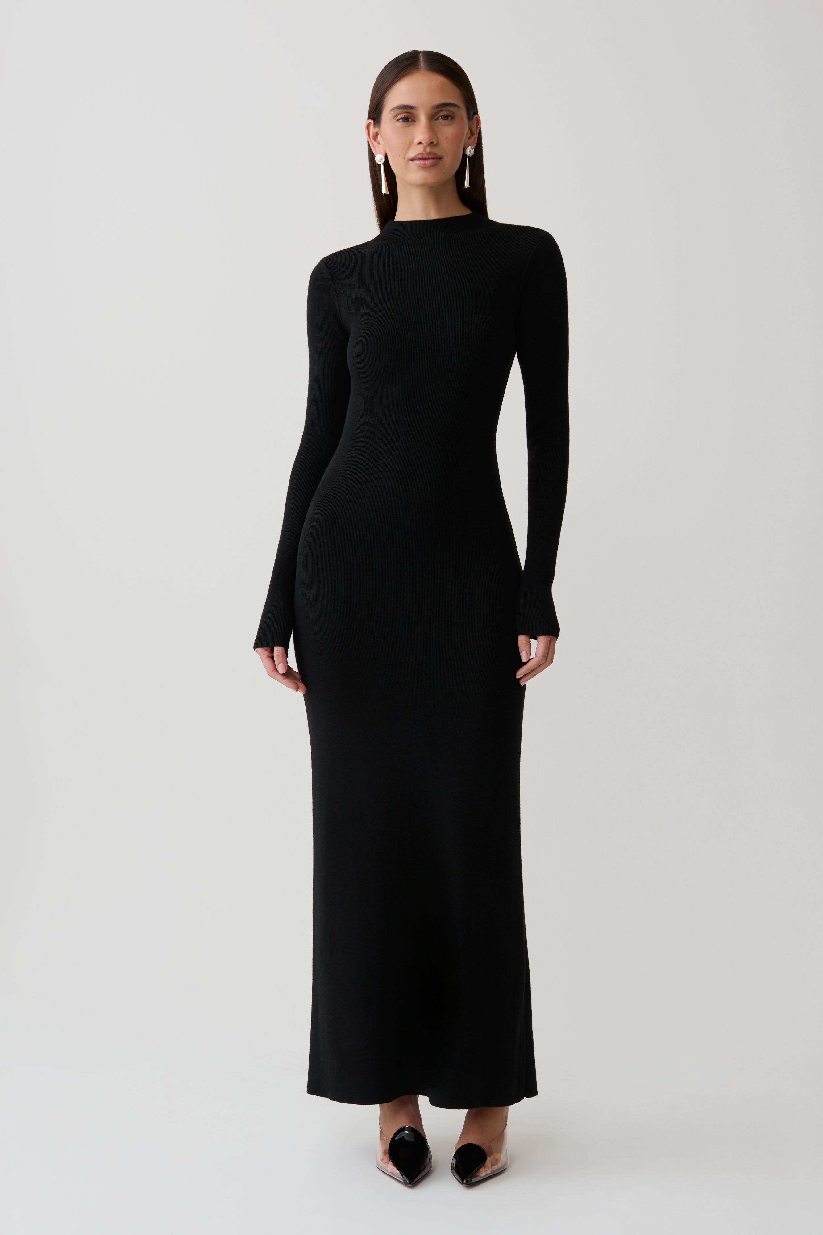 Rowan Long Sleeve Knit Maxi Dress - Black