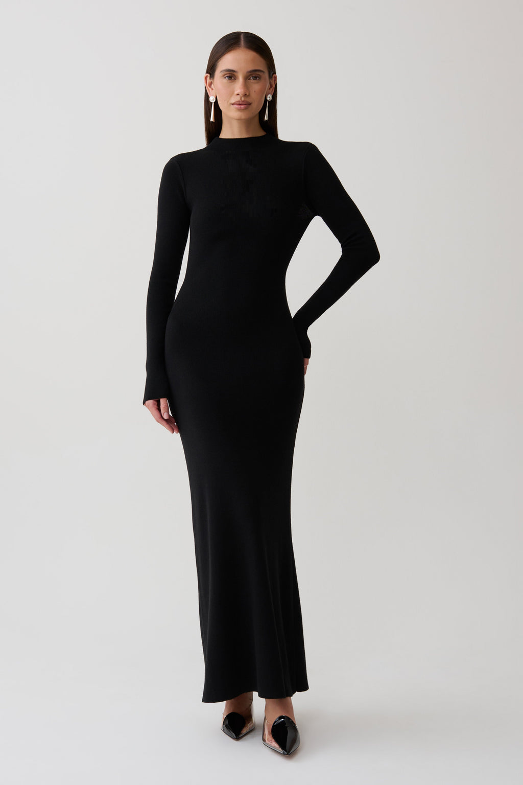 Rowan Long Sleeve Knit Maxi Dress - Black