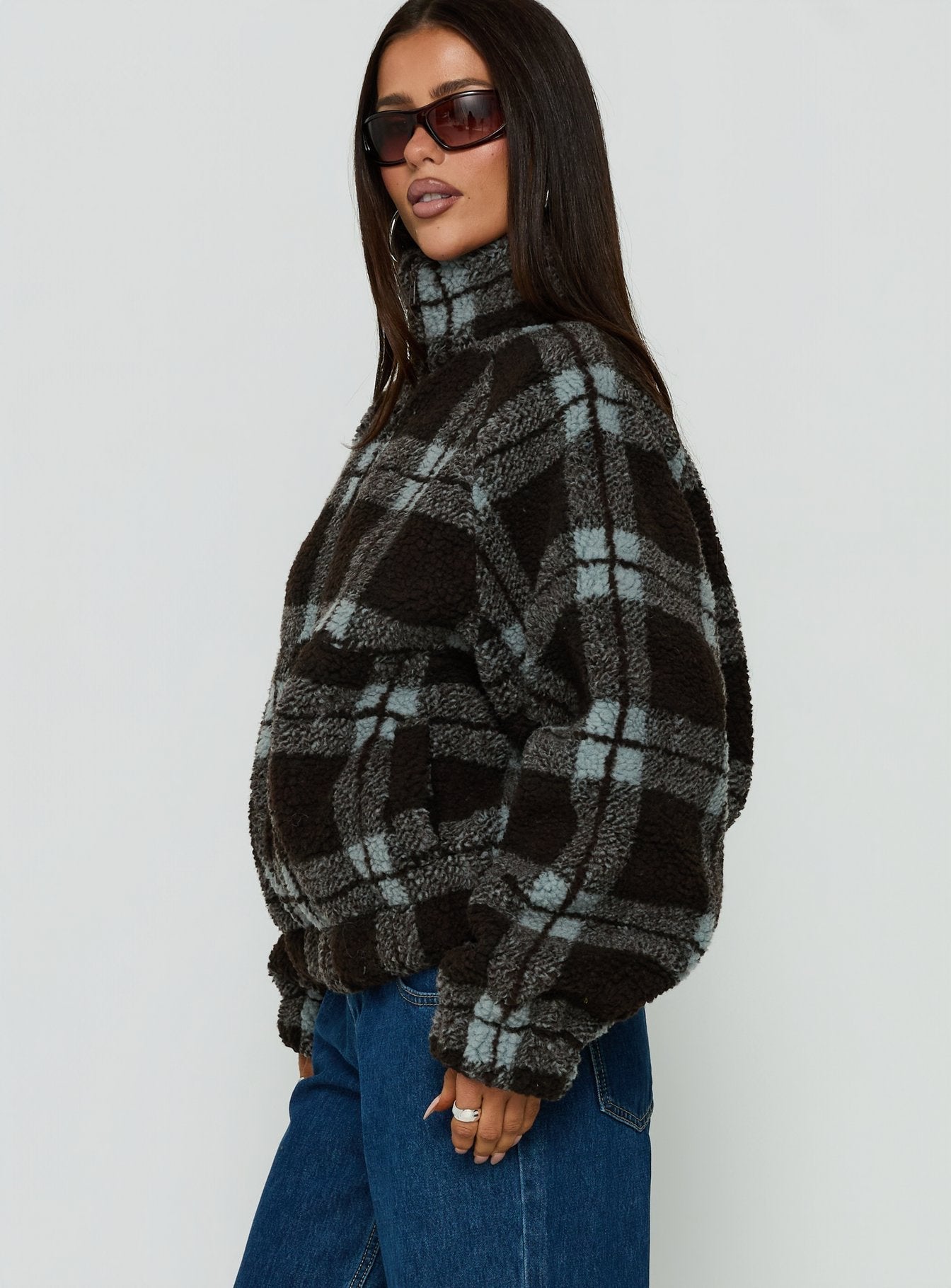 Volition Polar Fleece Jacket Brown / Blue Check