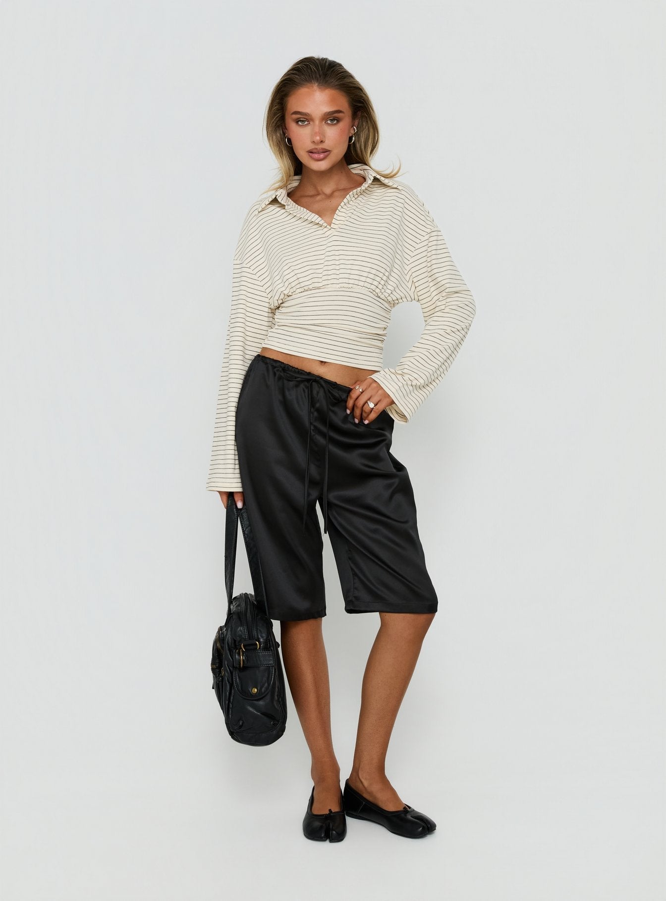 Sozeri Low Rise Long Line Satin Short Black