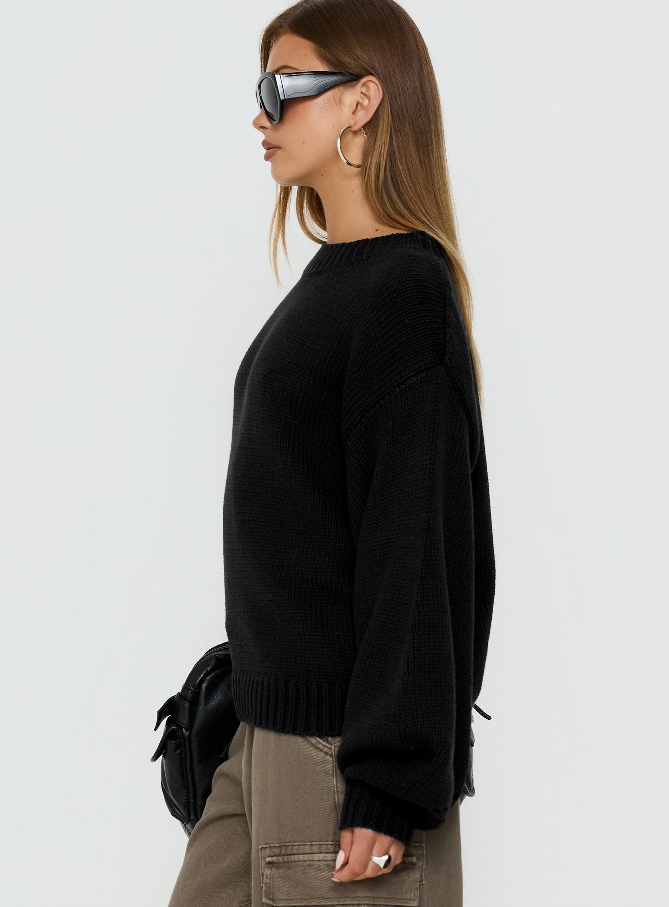 Harmony Balloon Sleeve Knit Sweater Black