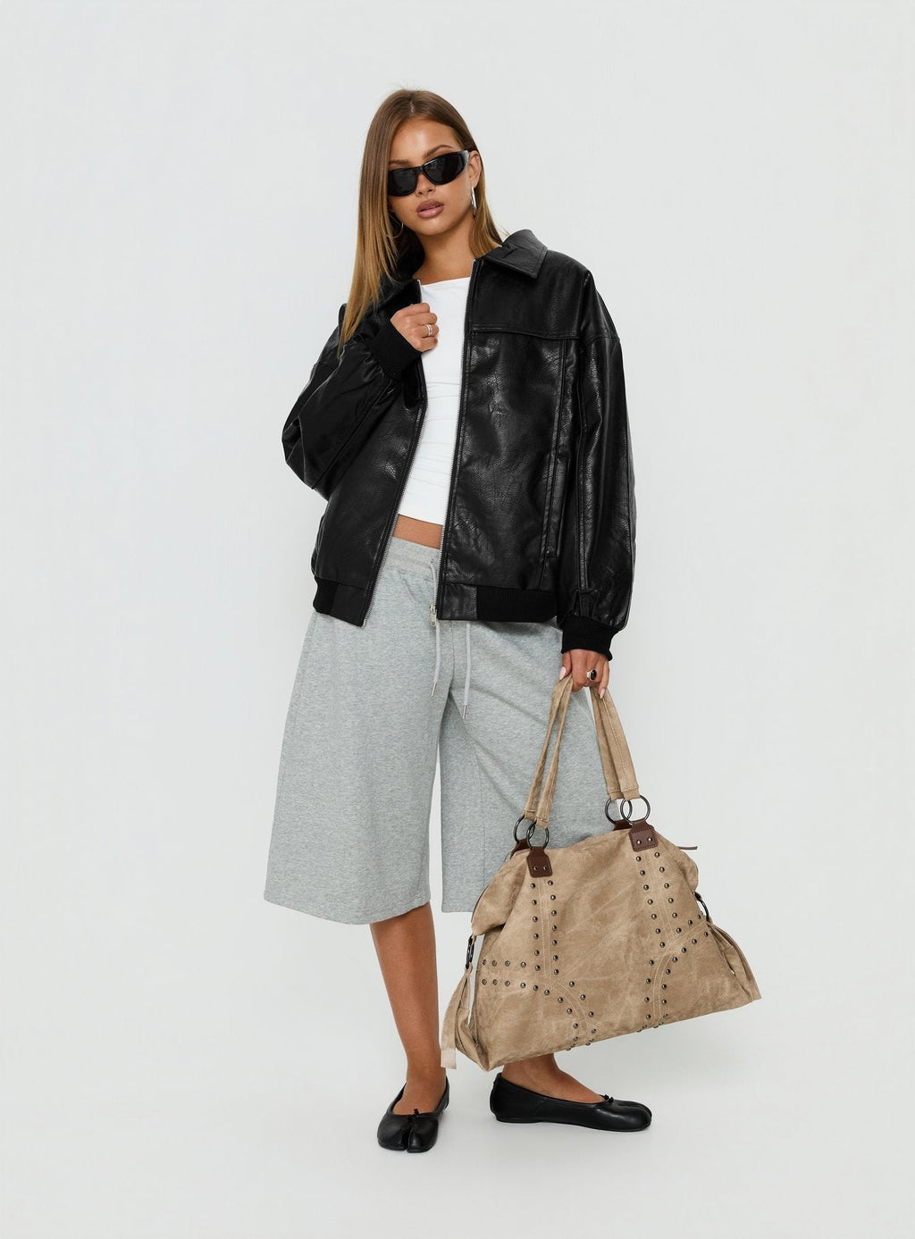 Goldsmith Faux Leather Bomber Jacket Black Petite