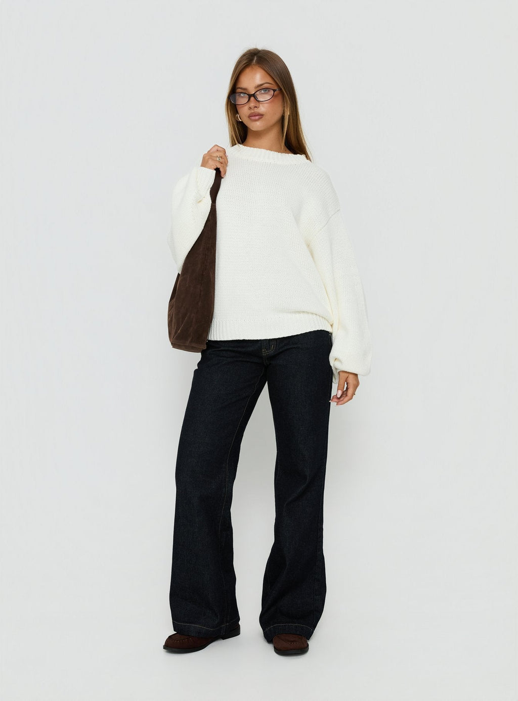 Harmony Balloon Sleeve Knit Sweater White