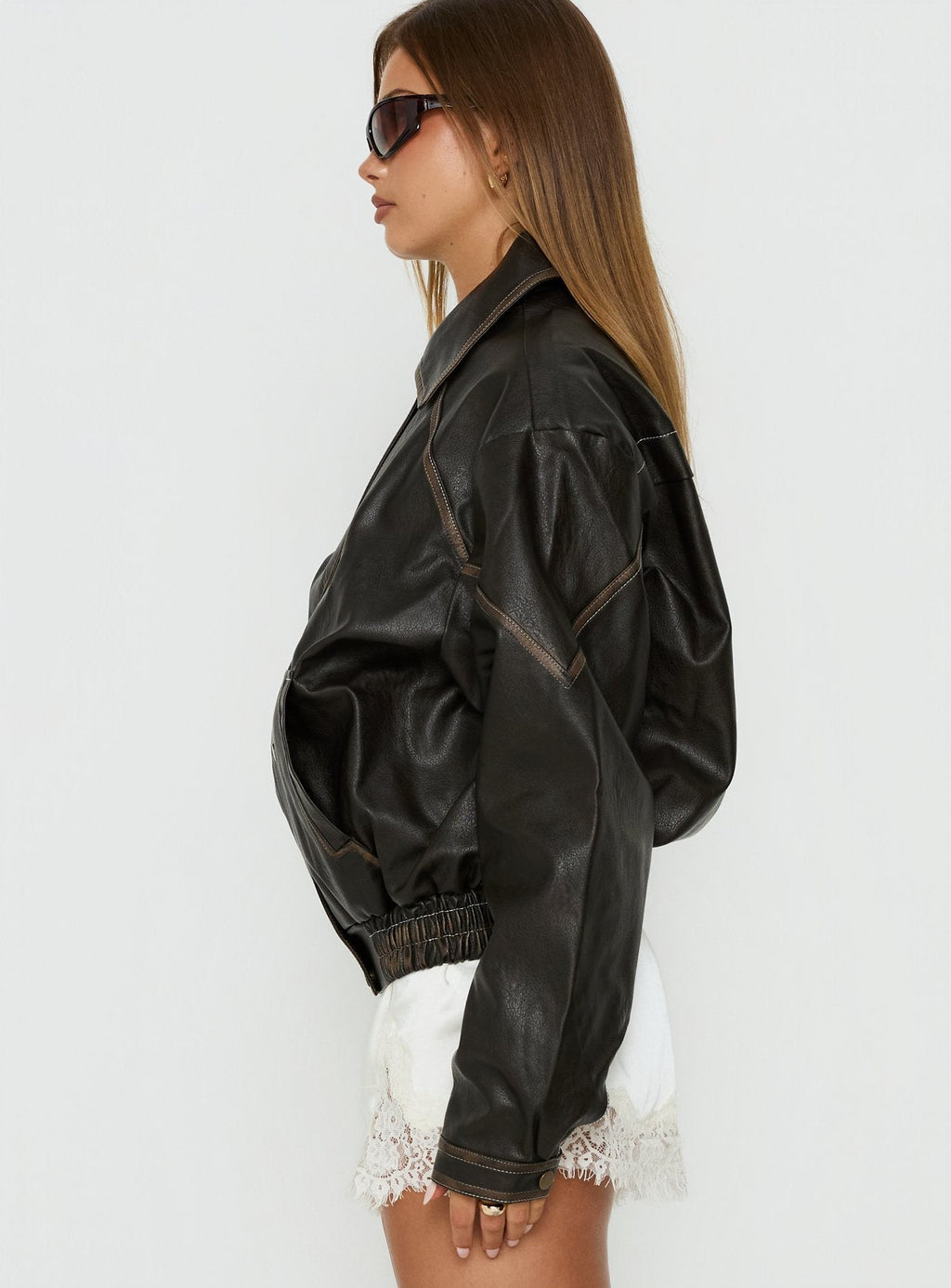 Jaxton Faux Leather Jacket Brown Petite