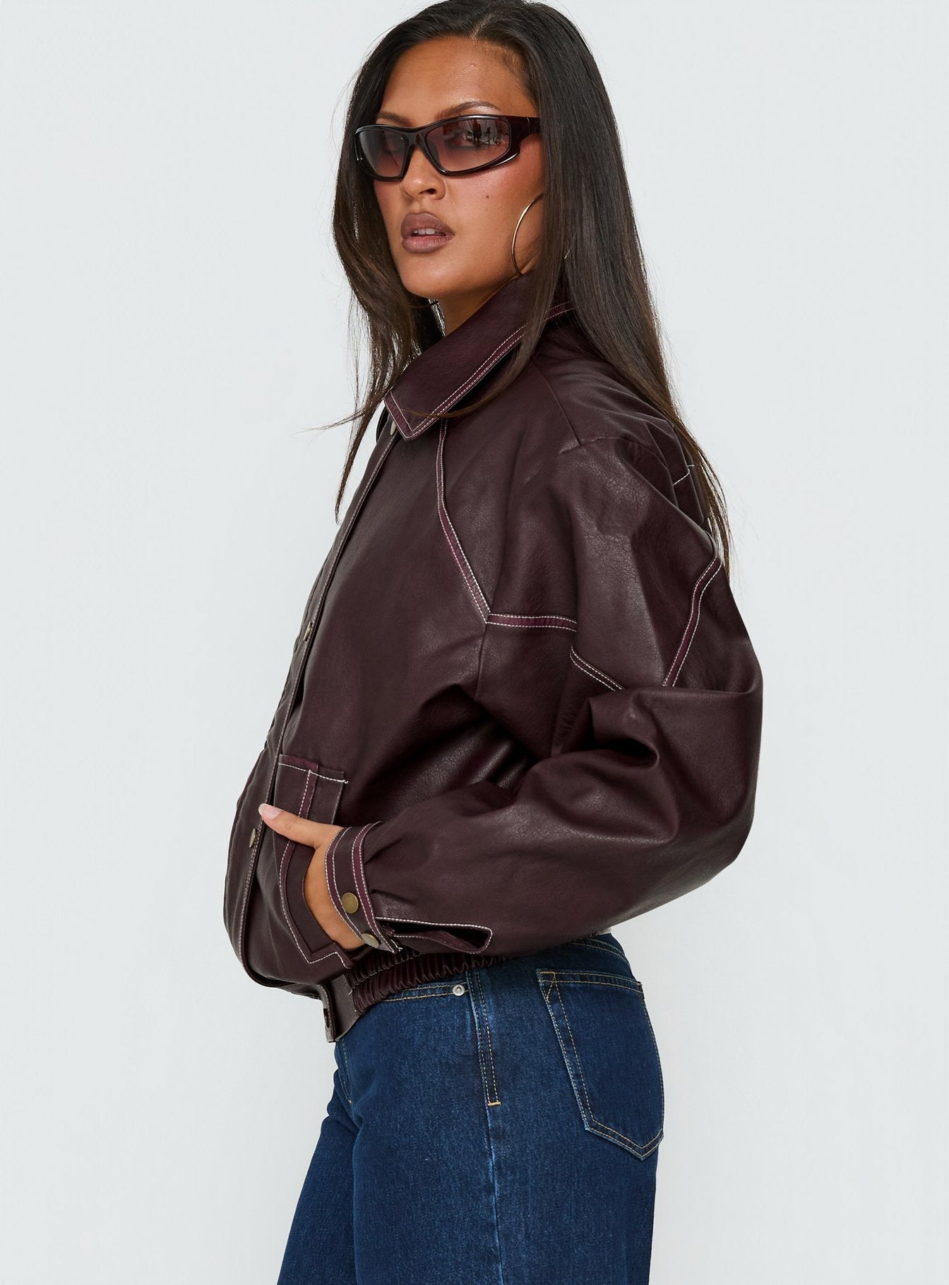 Jaxton Faux Leather Jacket Burgundy