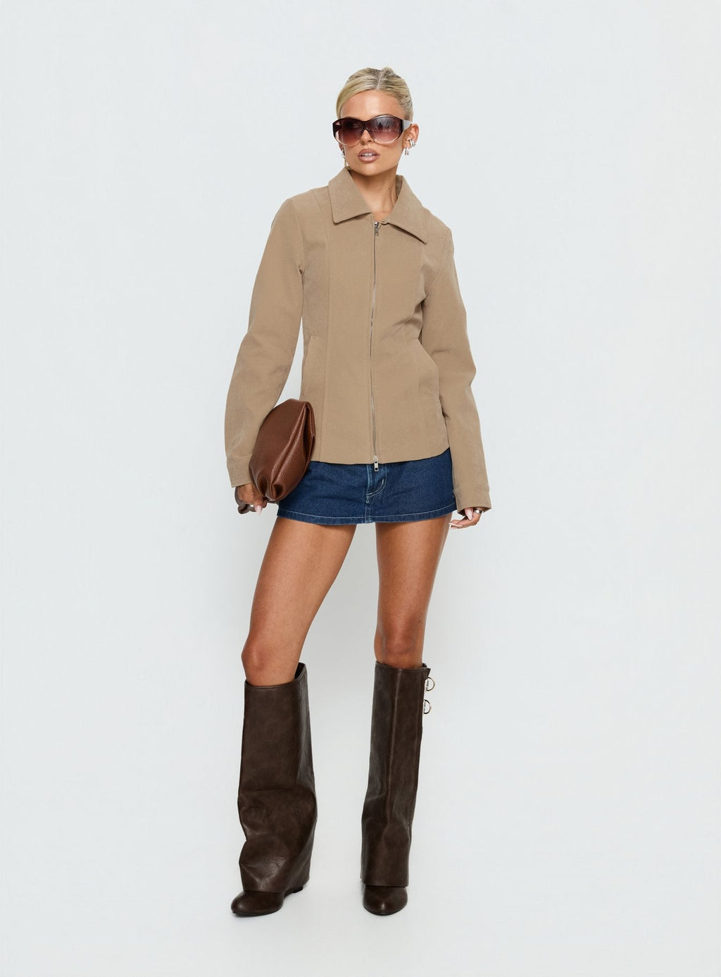 Ryzen Faux Suede Fitted Jacket Stone
