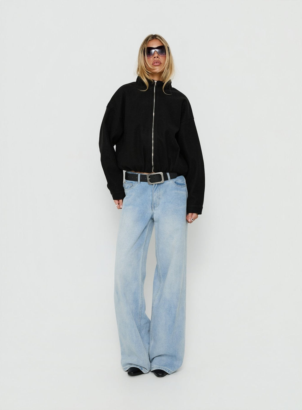 Chayden Cropped Faux Wool Bomber Jacket Black