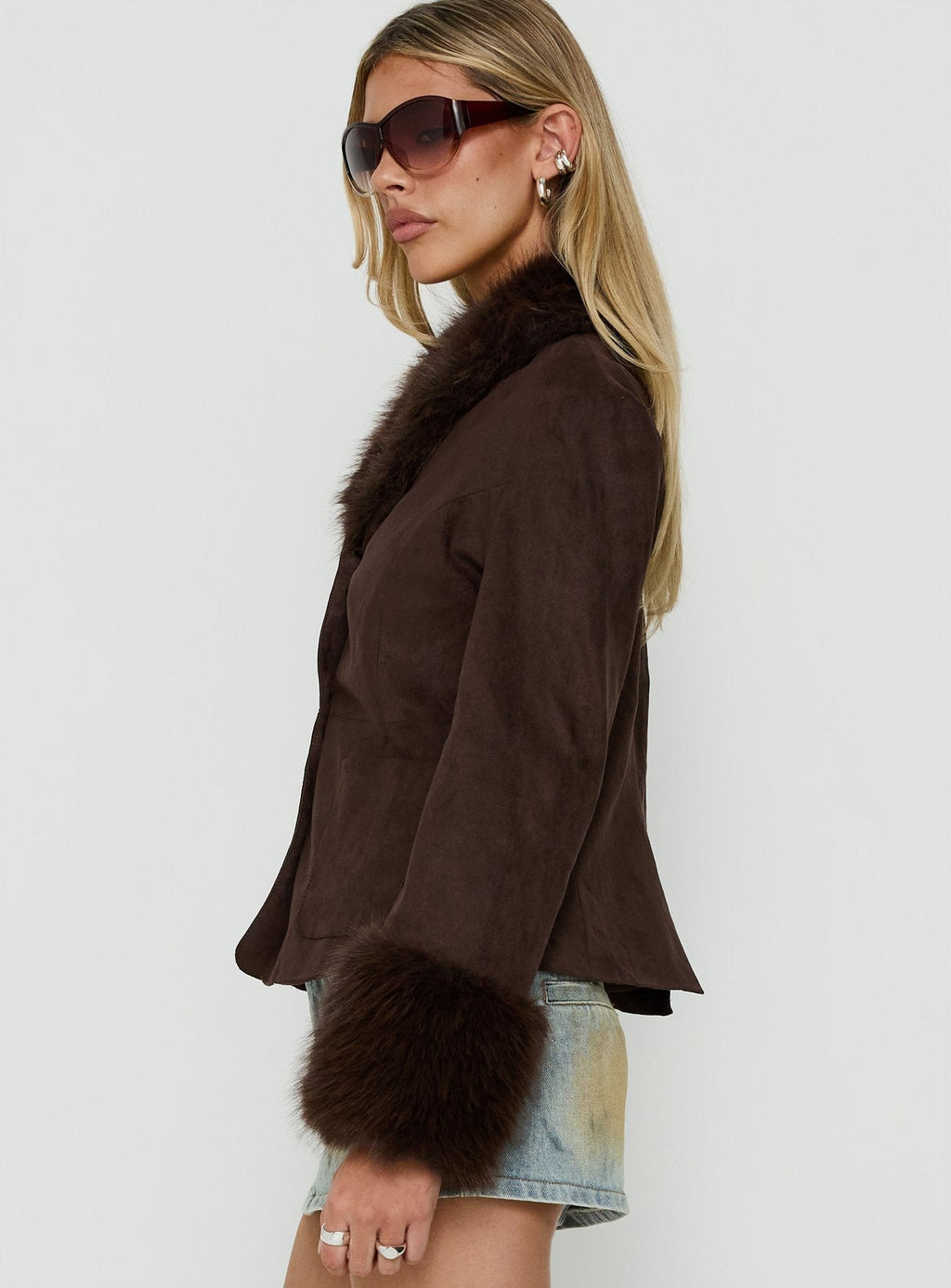 Memoree Faux Fur Trim Jacket Chocolate