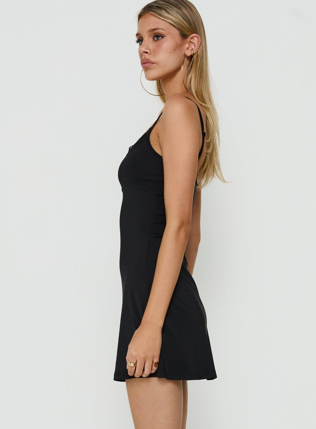 Spring To Summer Lace Trim Mini Dress Black