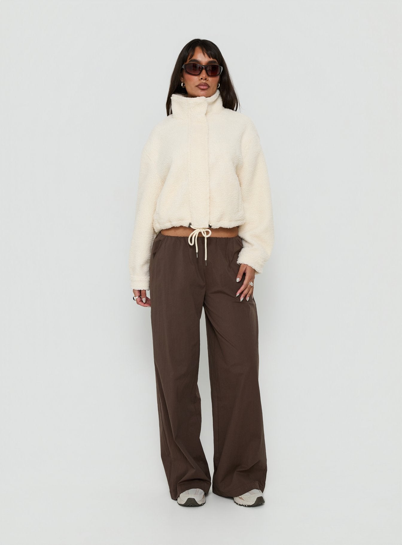 Clora Funnel Neck Sherpa Jacket Cream