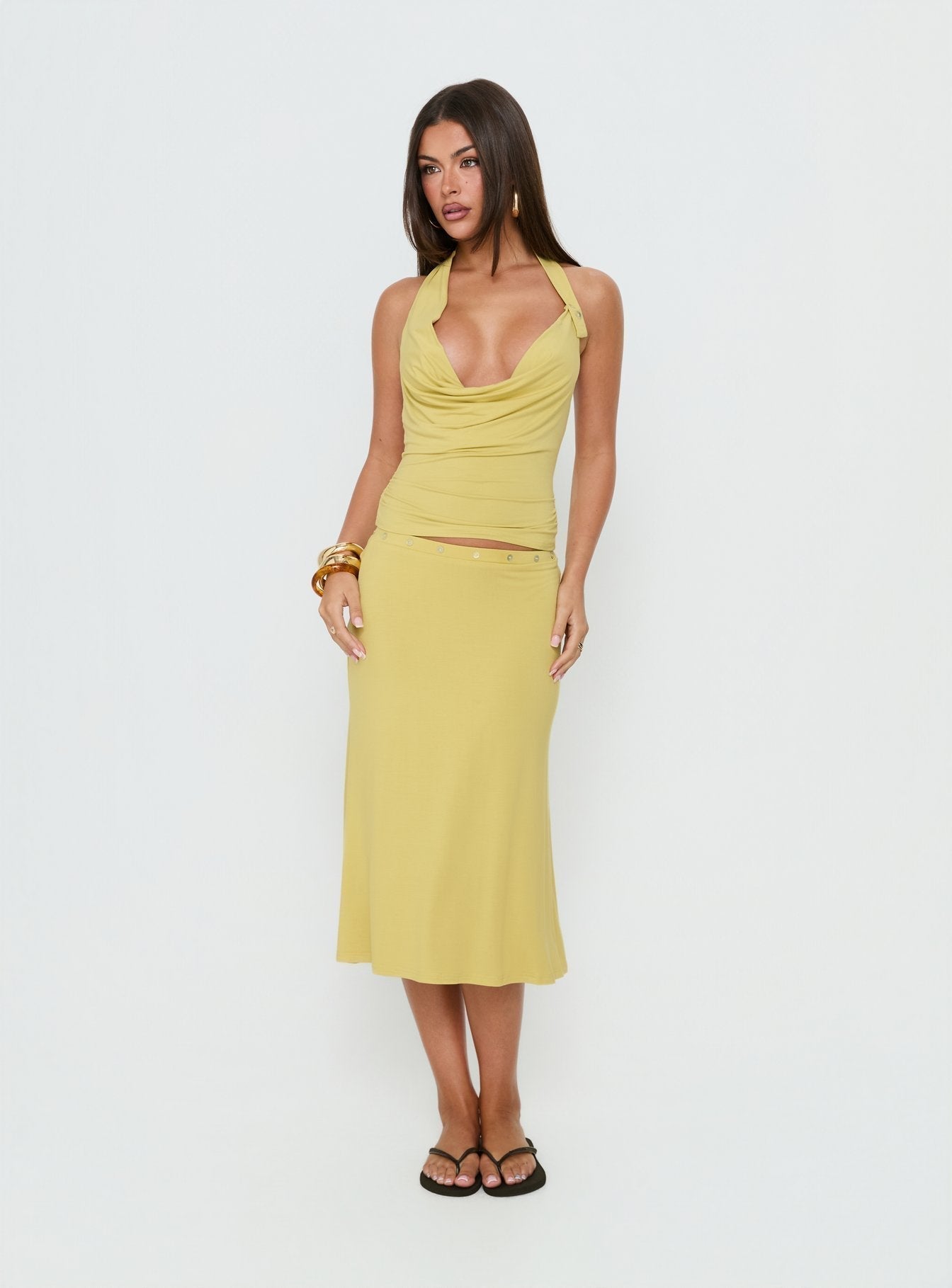Esperia Halter Cowl Neck Top Green