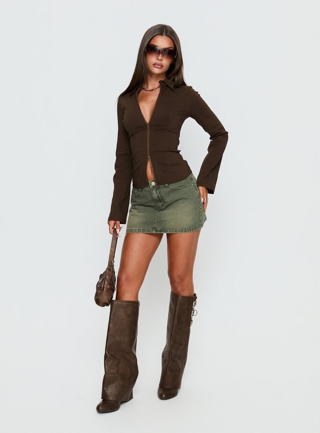 Laynee Butterfly Mini Skirt Washed Green