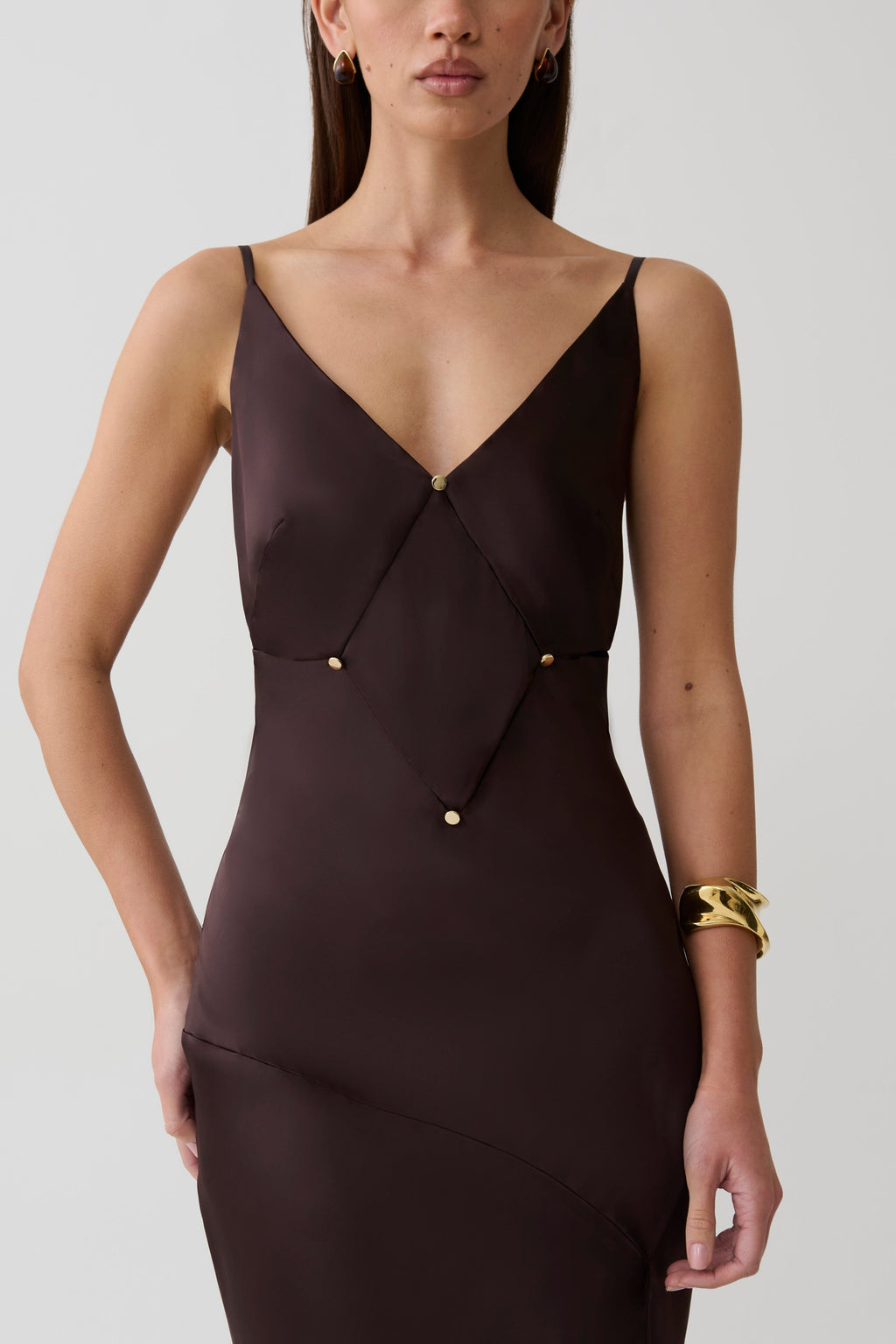 Maddison V Neck Satin Maxi Dress - Dark Chocolate