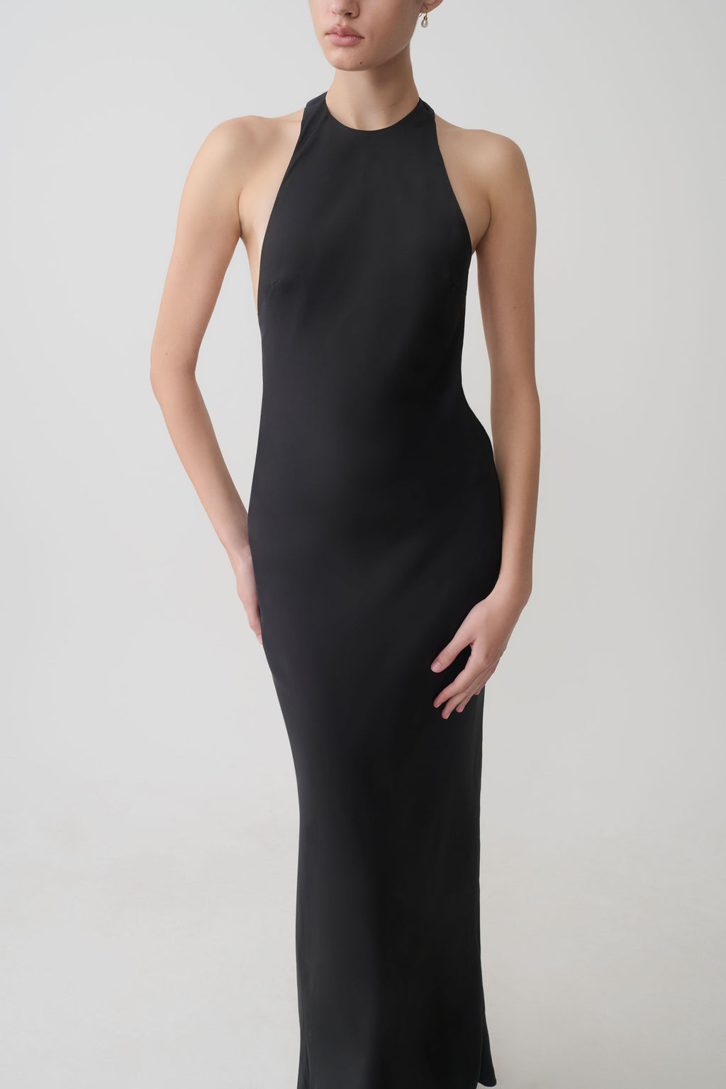 Rinna Satin Halter Maxi Dress - Black