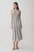 Dalani Halterneck Knit Midi Dress - Blue/Chocolate