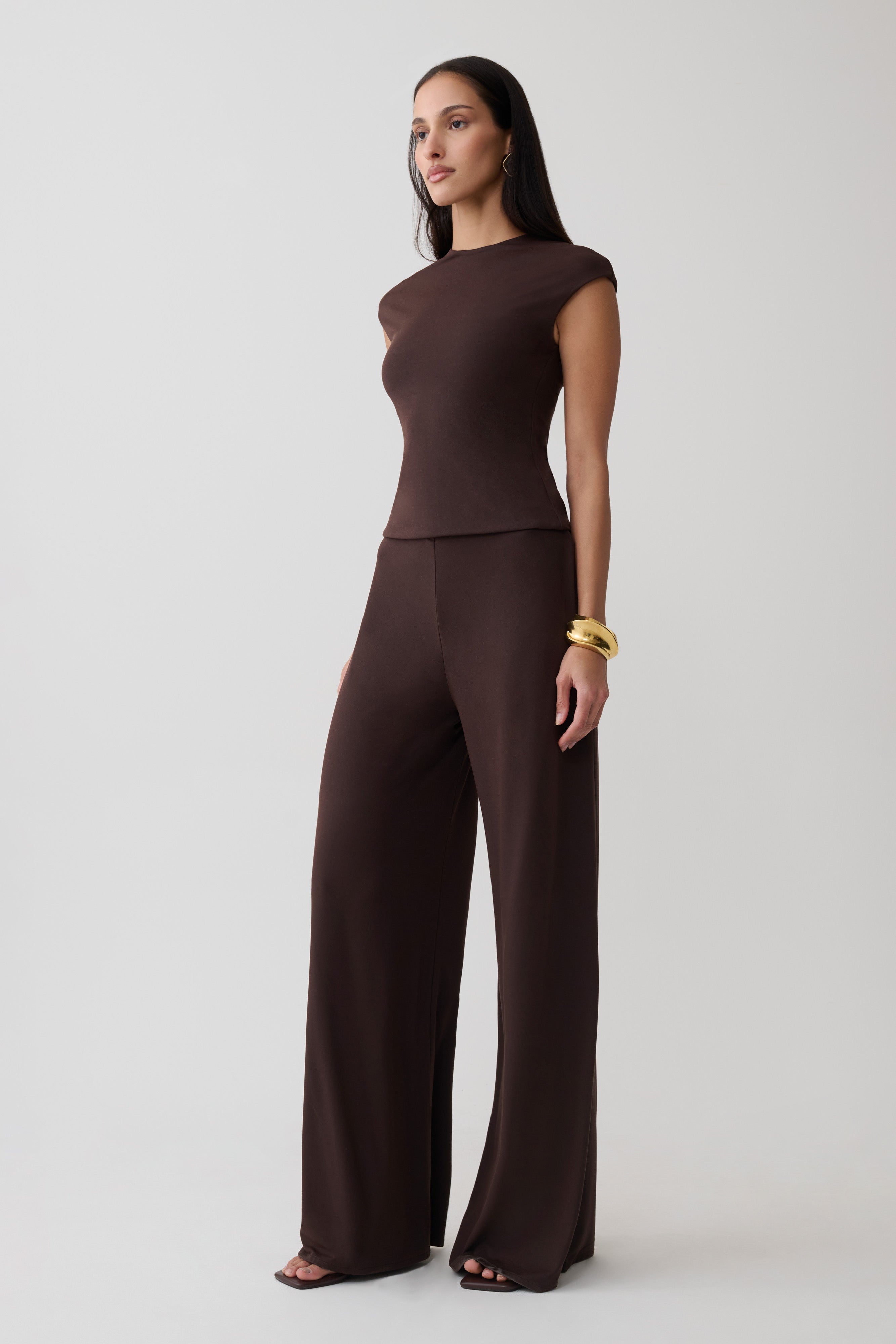 Chai Peached Jersey High Neck Top - Chocolate