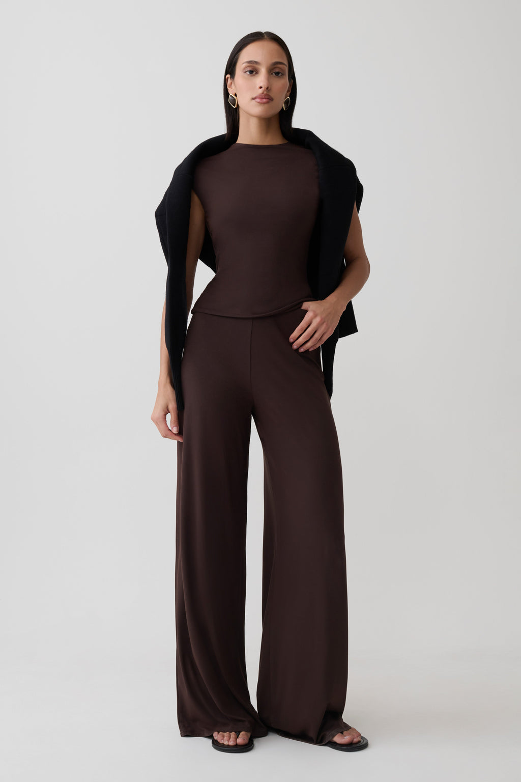 Chai Peached Jersey High Neck Top - Chocolate