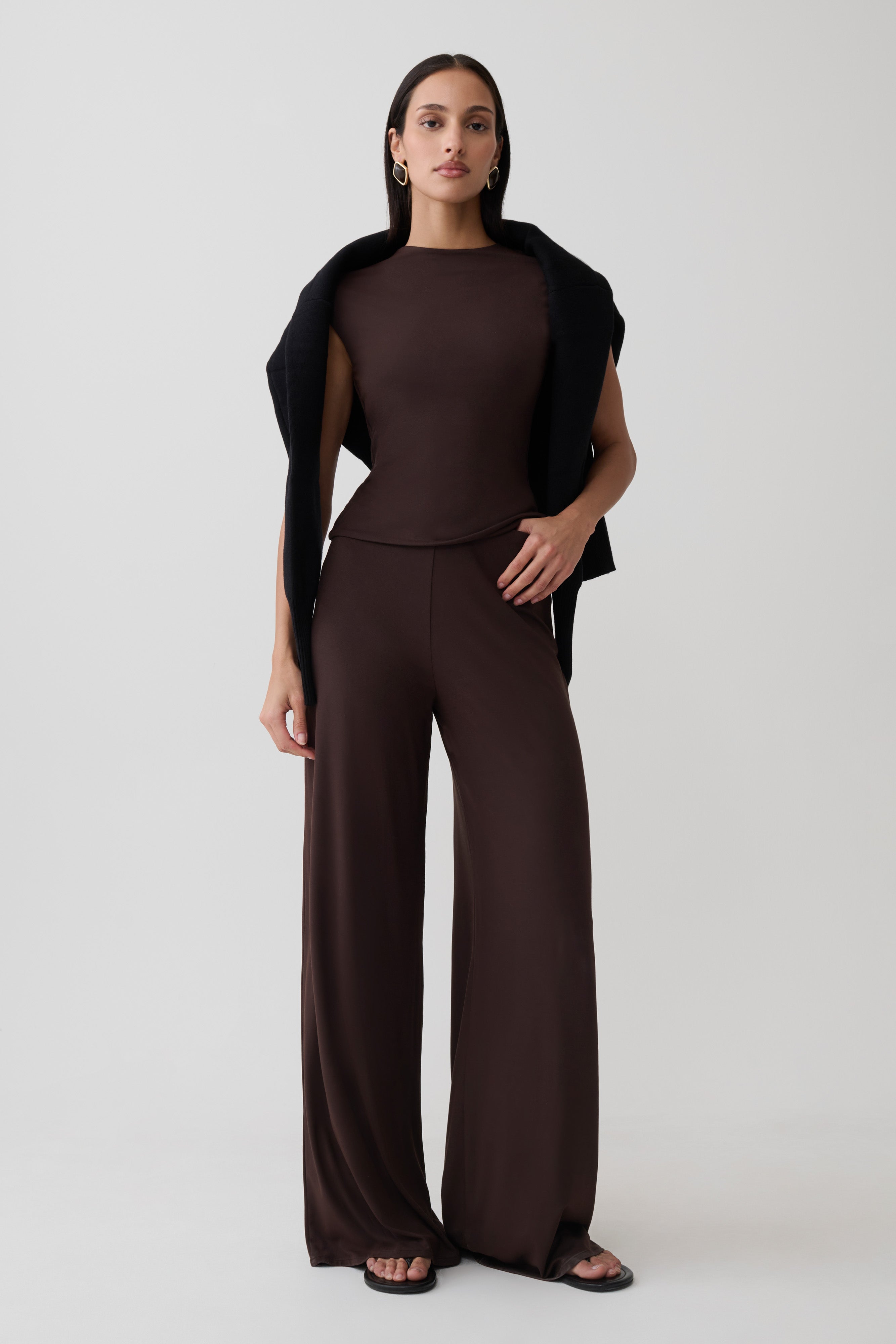 Chai Peached Jersey High Neck Top - Chocolate