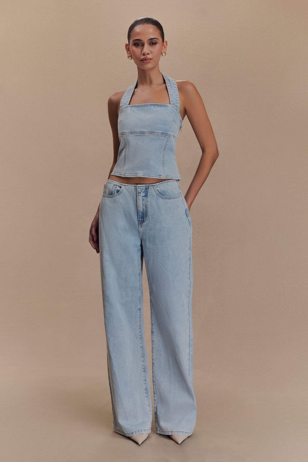 Caitlin Mid Rise Denim Jeans - Light Blue