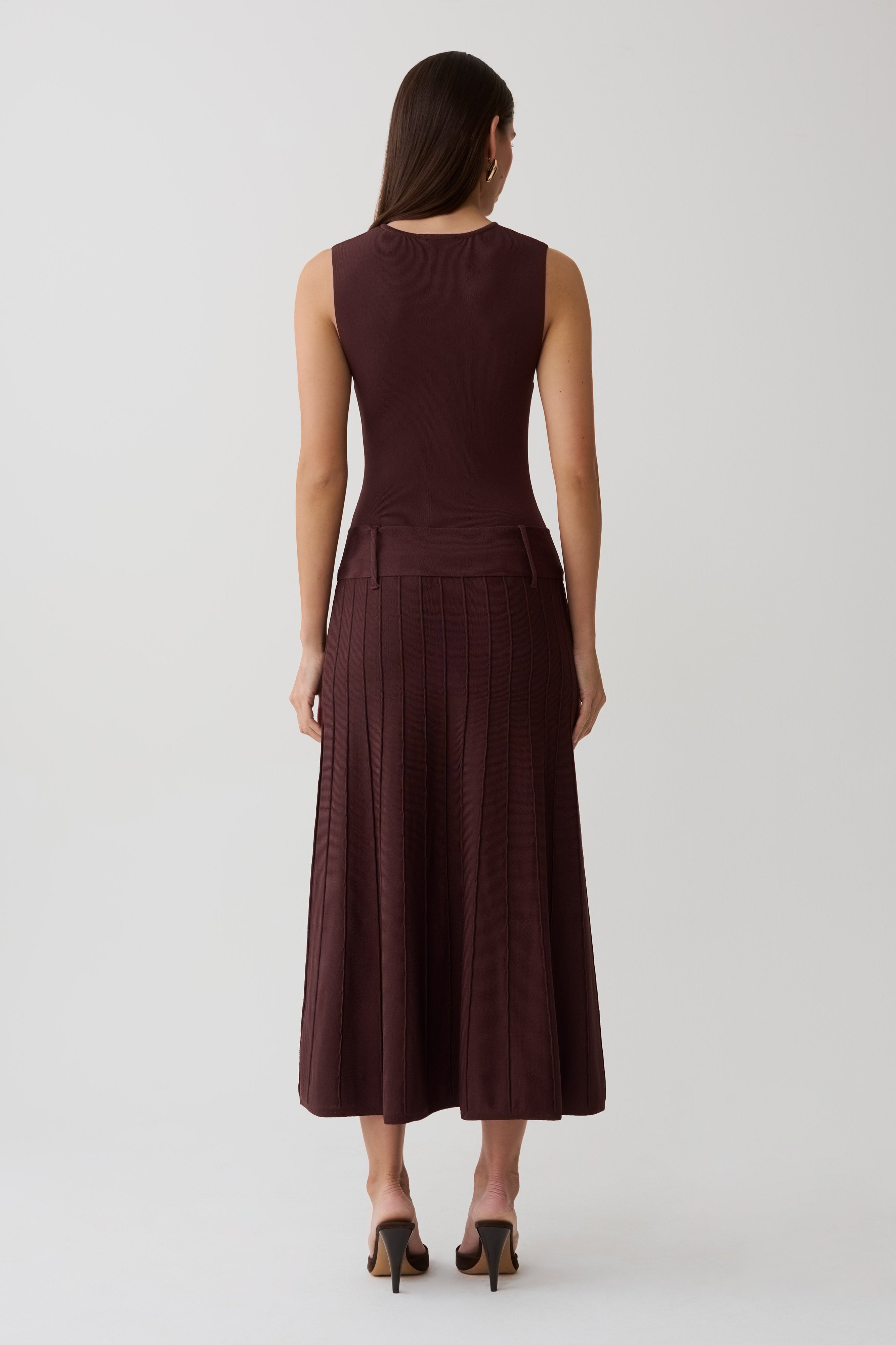 Rebena Pleated Midi Dress - Chocolate