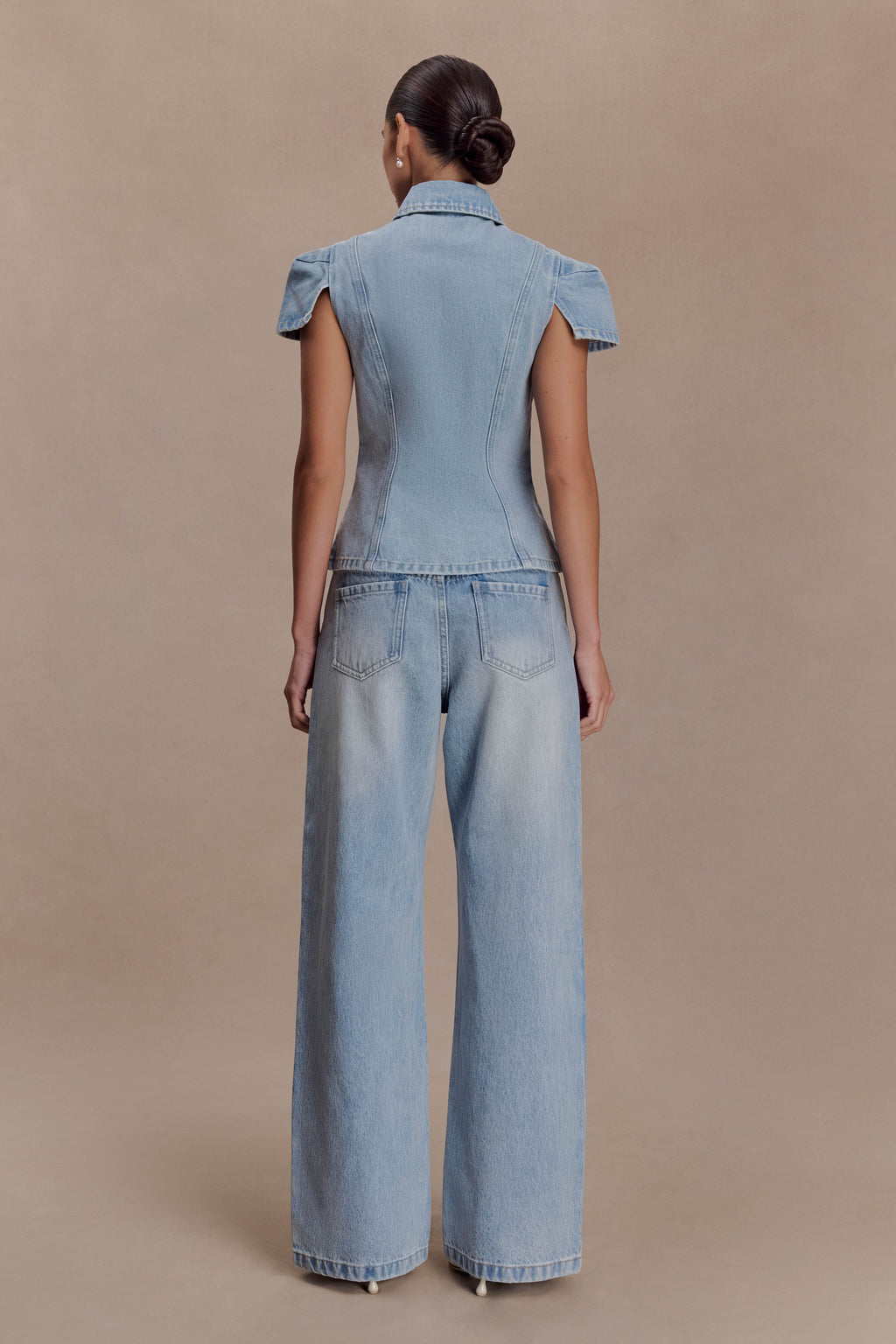 Perrie Mid Rise Straight Leg Tie Jeans - Washed Light Blue