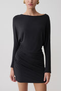Thao Long Sleeve Gathered Mini Dress - Dark Charcoal