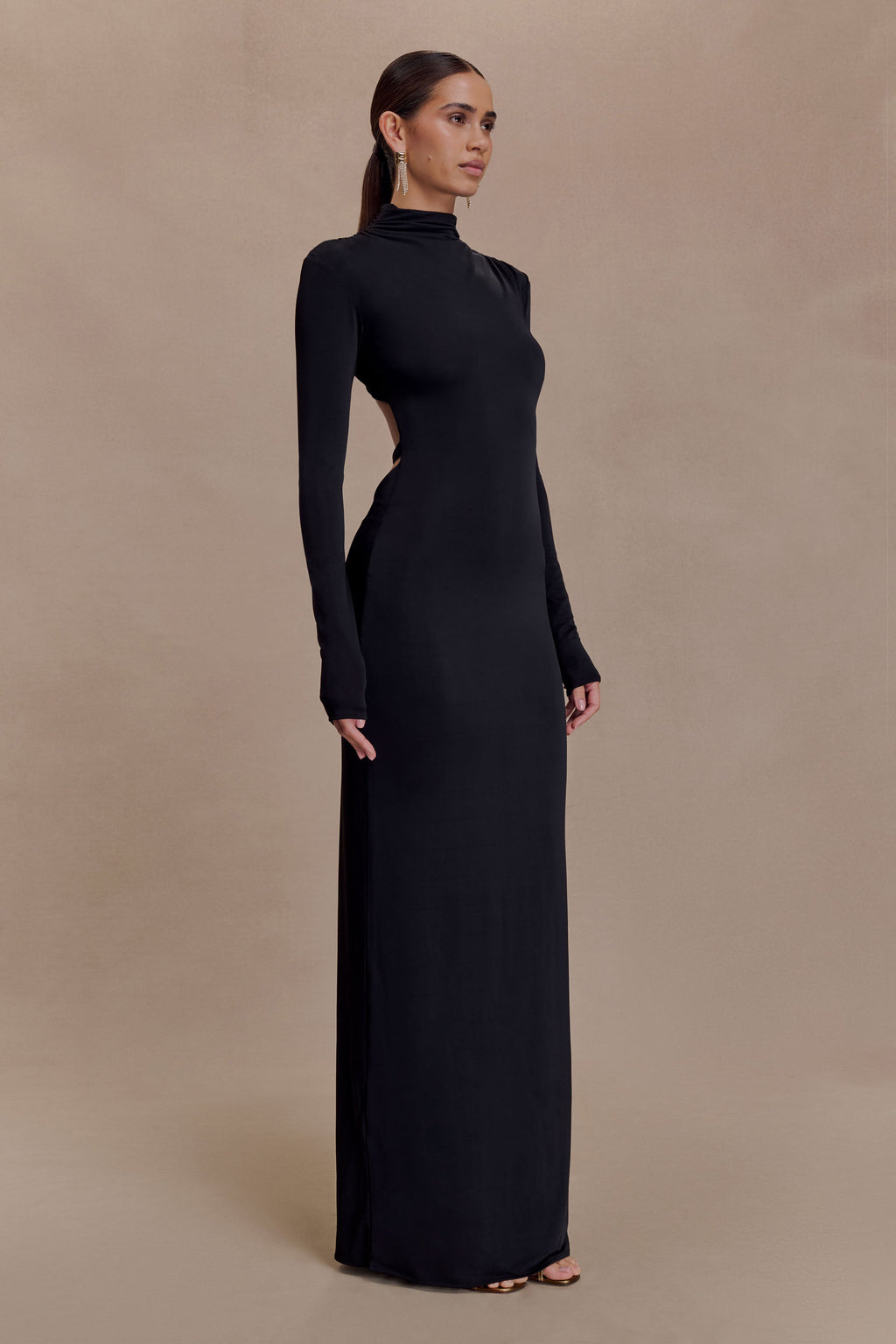 Kiyah Slinky Cut Out Maxi Dress - Black