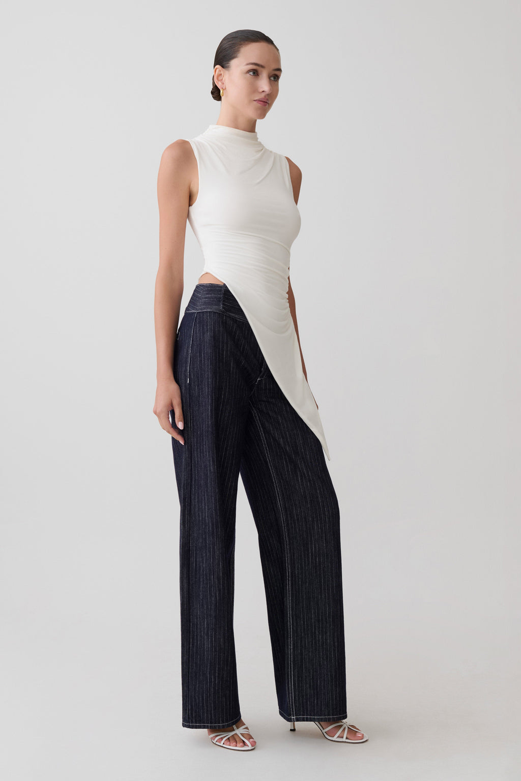 Suong High Neck Gathered Top - White