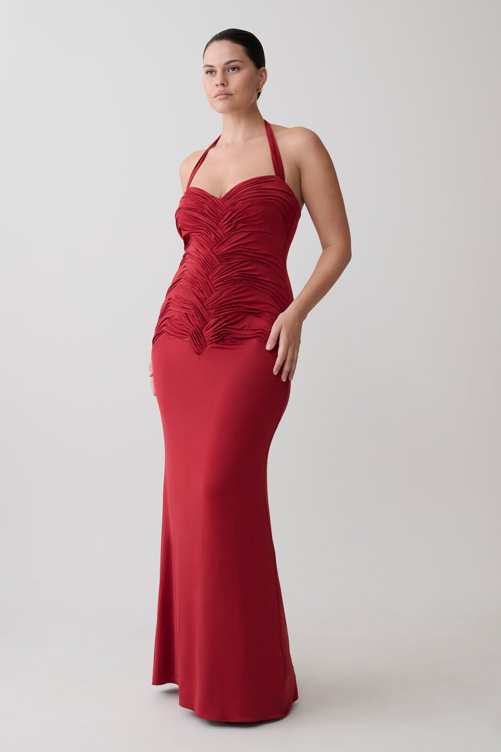 Hoai Gathered Slinky Halter Maxi Dress - Deep Red