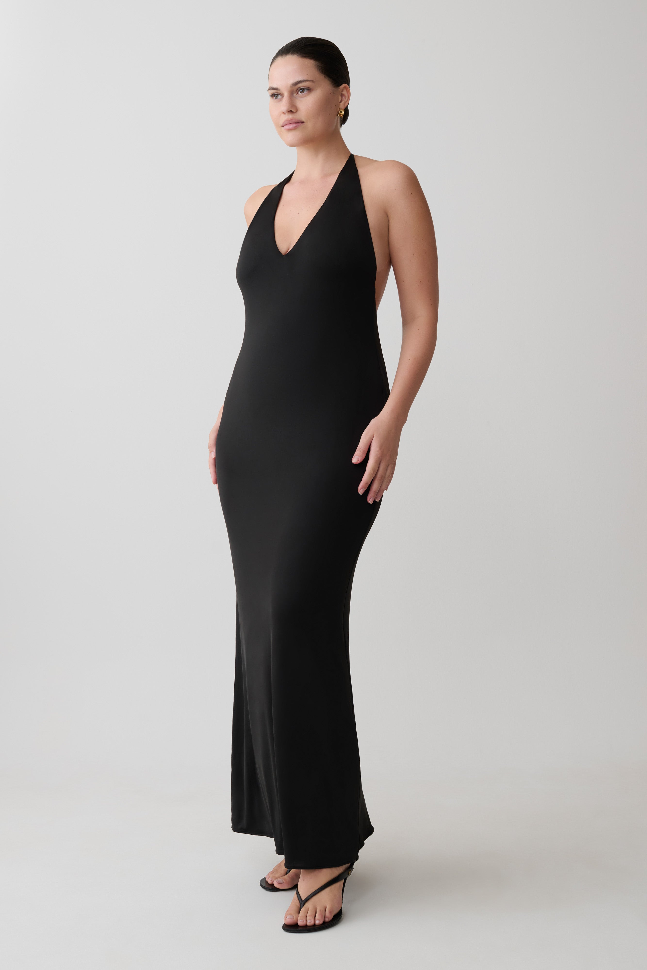 Hana Slinky Plunge Maxi Dress - Black