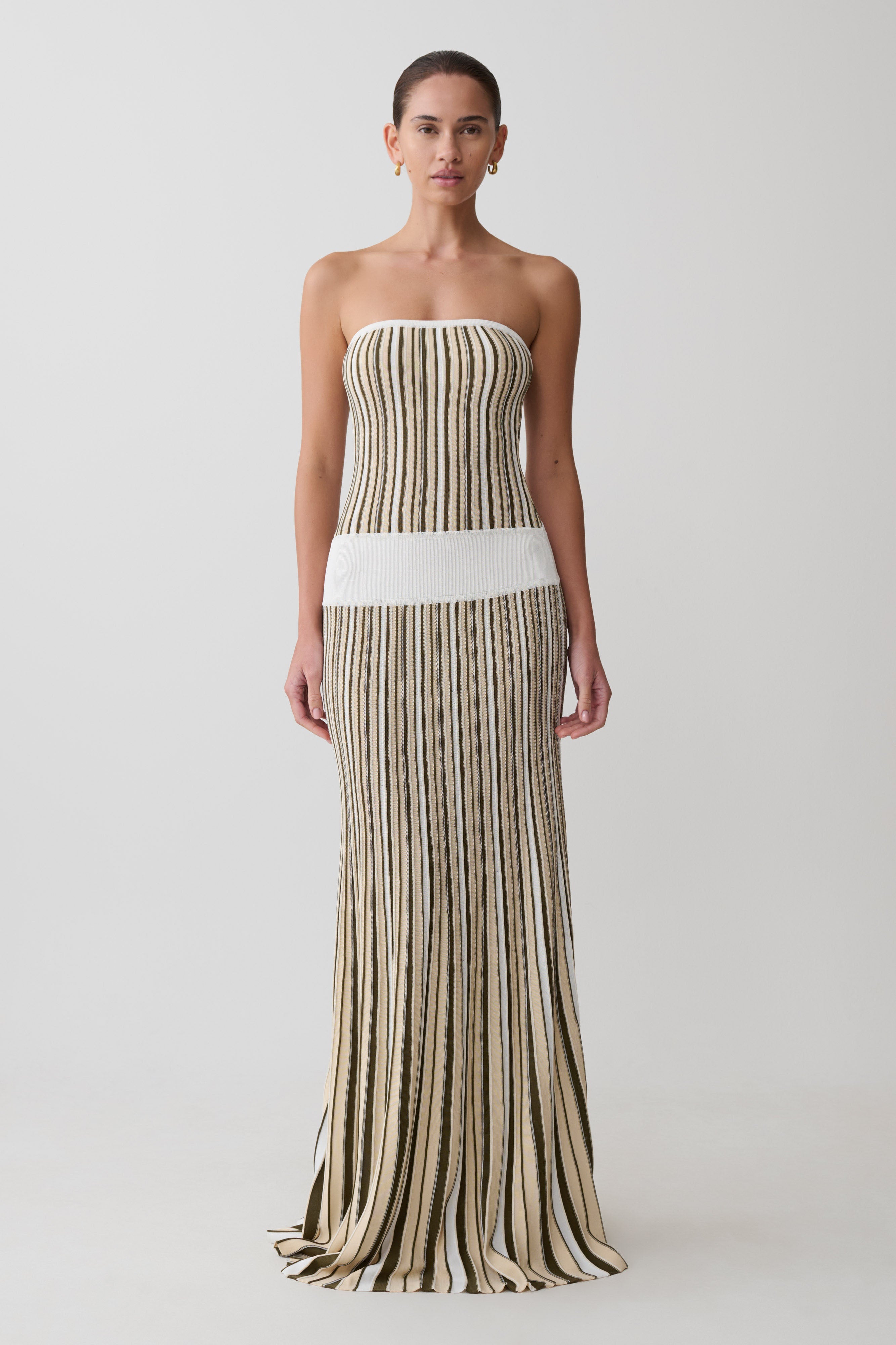 Joyce Stripe Maxi Knit Dress - Khaki/Ivory