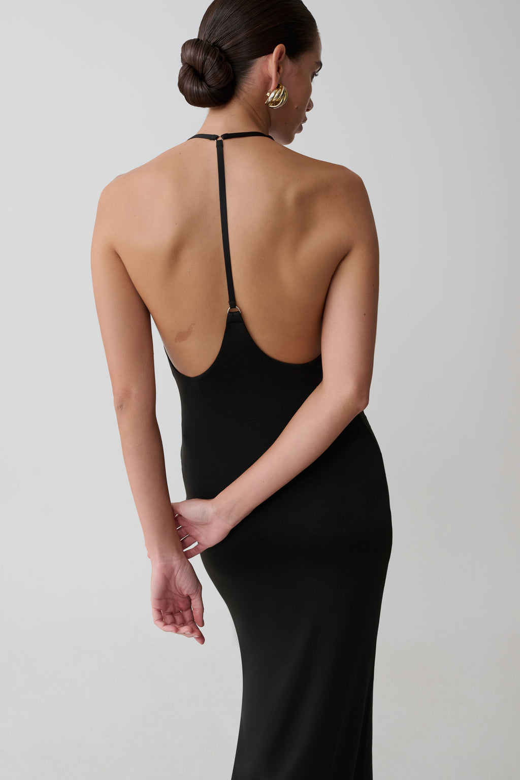 Hana Slinky Plunge Maxi Dress - Black