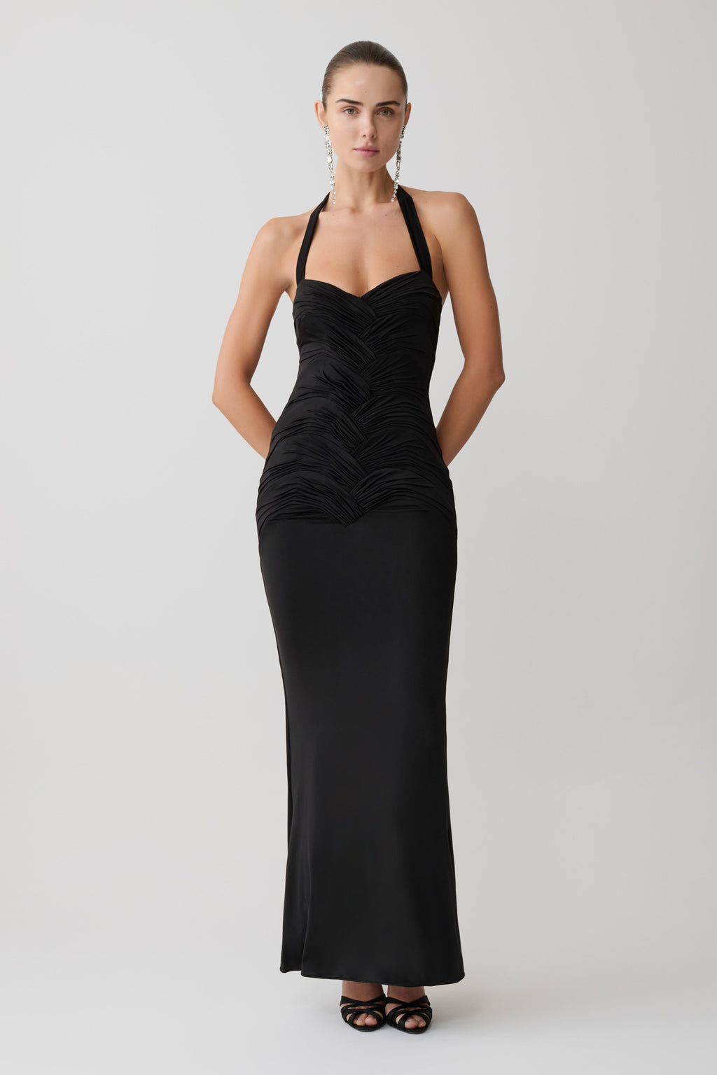 Hoai Gathered Slinky Halter Maxi Dress - Black
