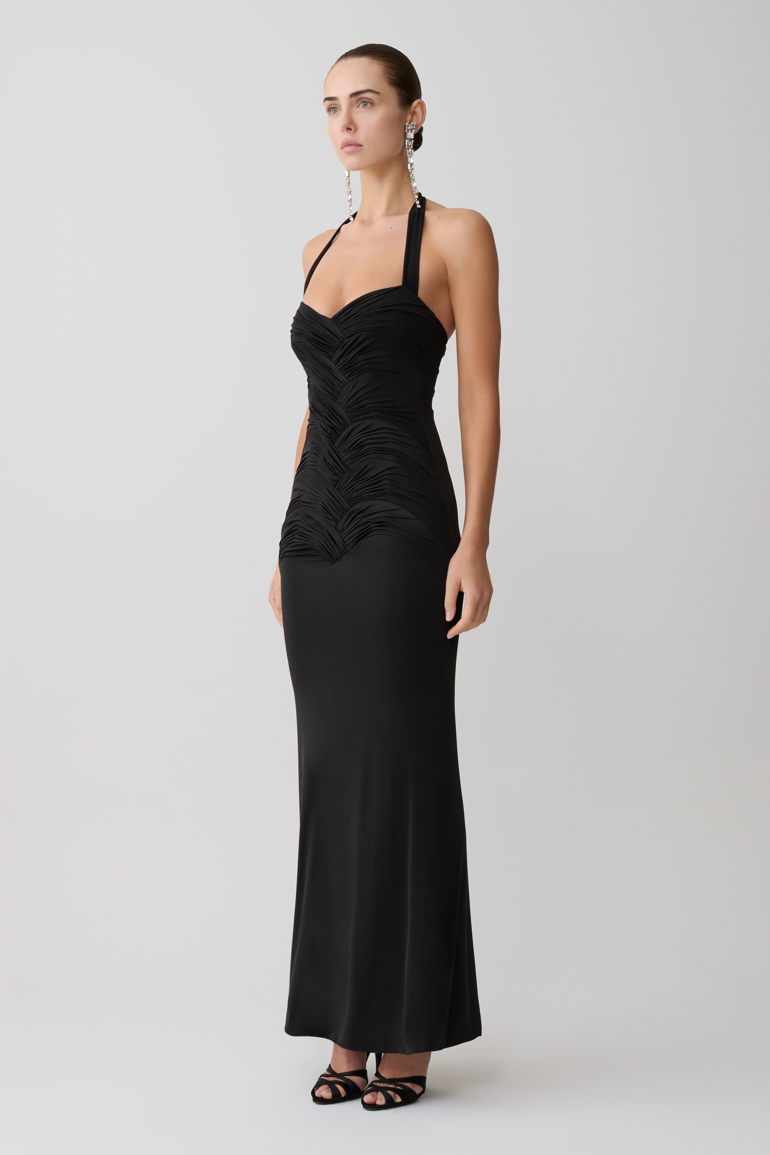 Hoai Gathered Slinky Halter Maxi Dress - Black