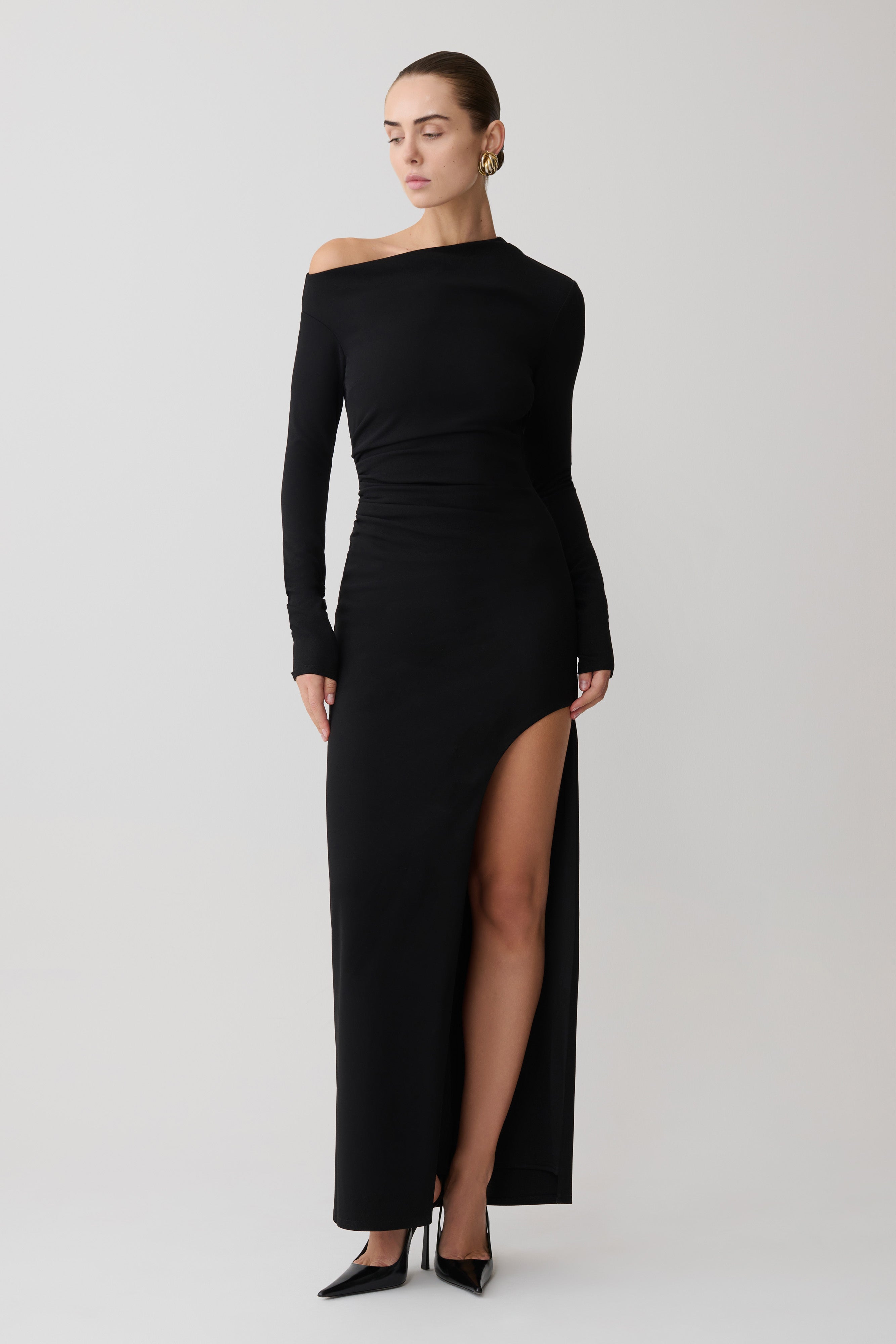 Thalyn Crepe Maxi Dress With Split - Black