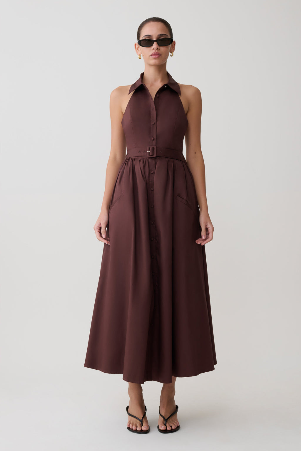 Cindy Collared Midi Dress - Chocolate