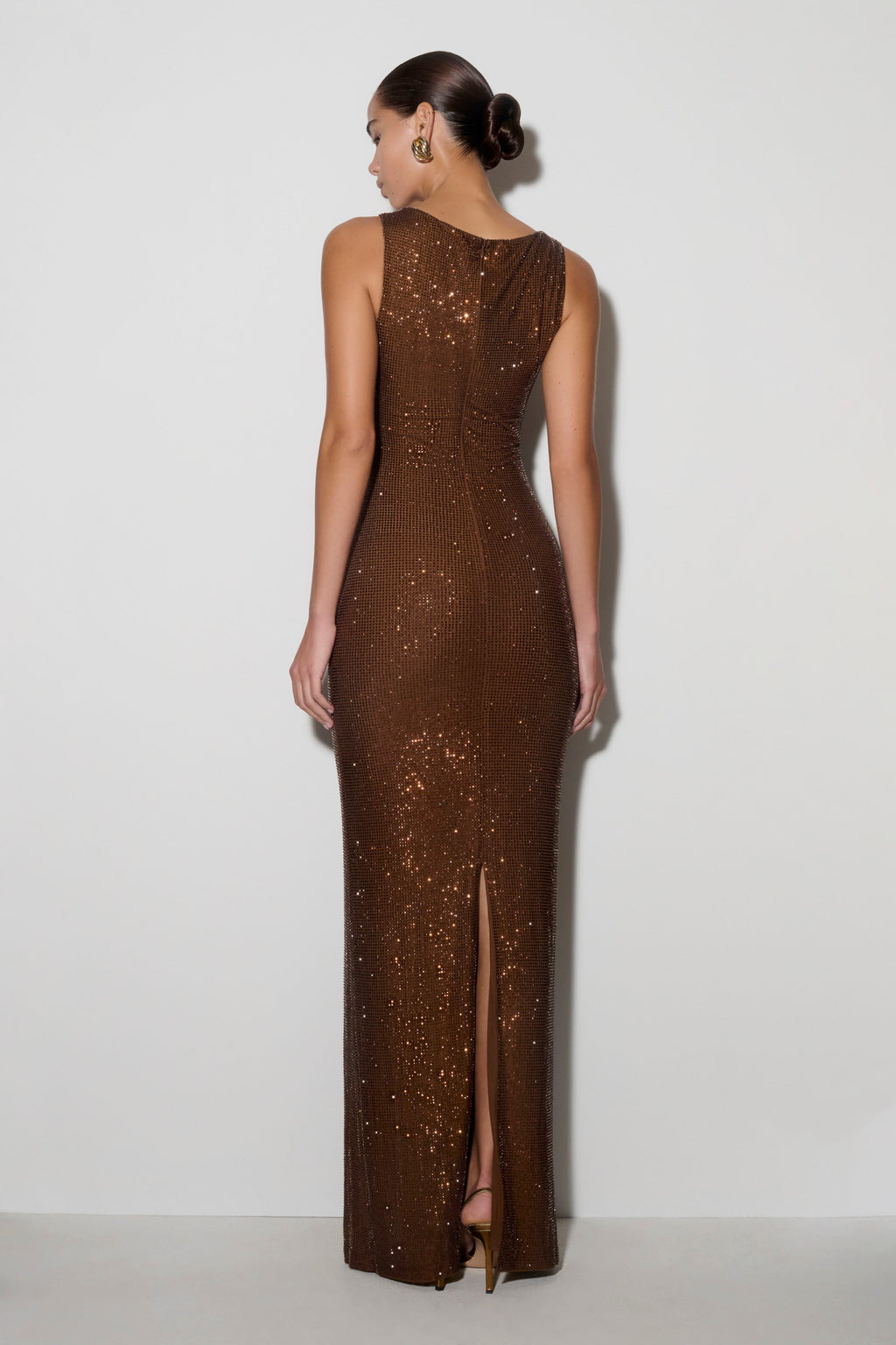 Magnolia Sleeveless Diamante Maxi Dress - Chocolate