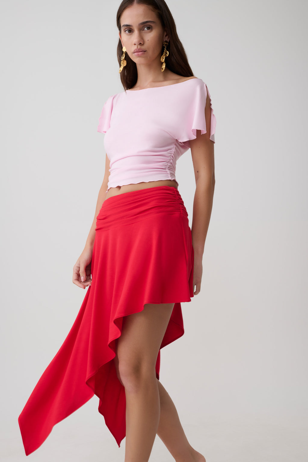 Talise Modal Hankie Midi Skirt - Red