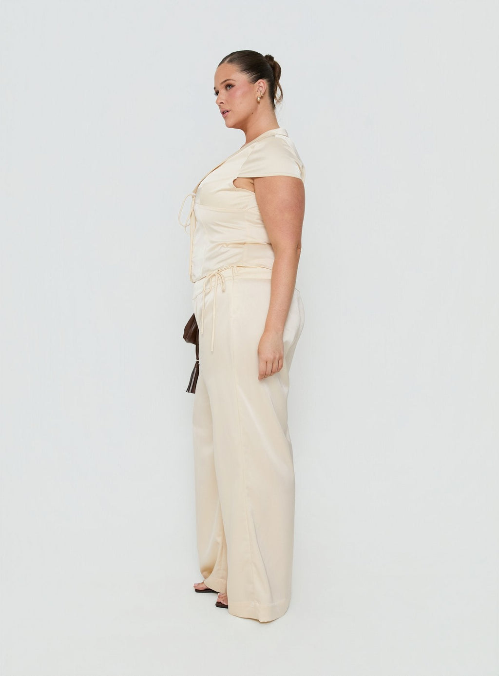 Aubrette Satin Tie Pants Cream Curve
