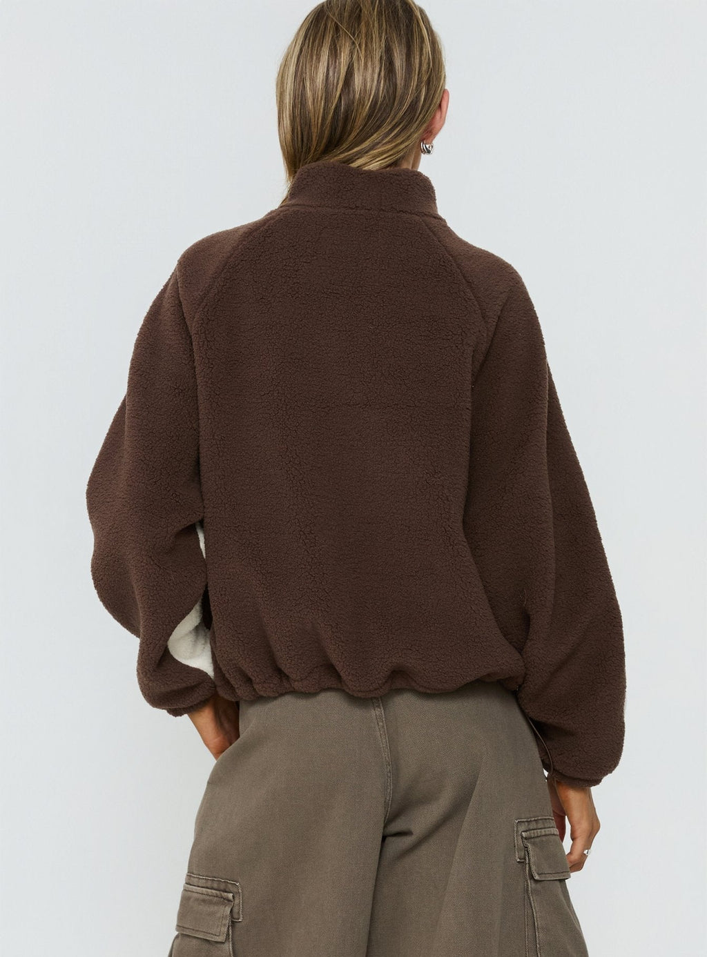 Fair Play Funnel Polar Fleece Zip Jacket Brown / Cream