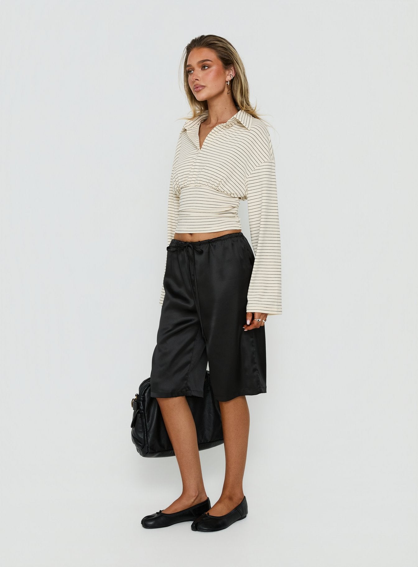 Sozeri Low Rise Long Line Satin Short Black